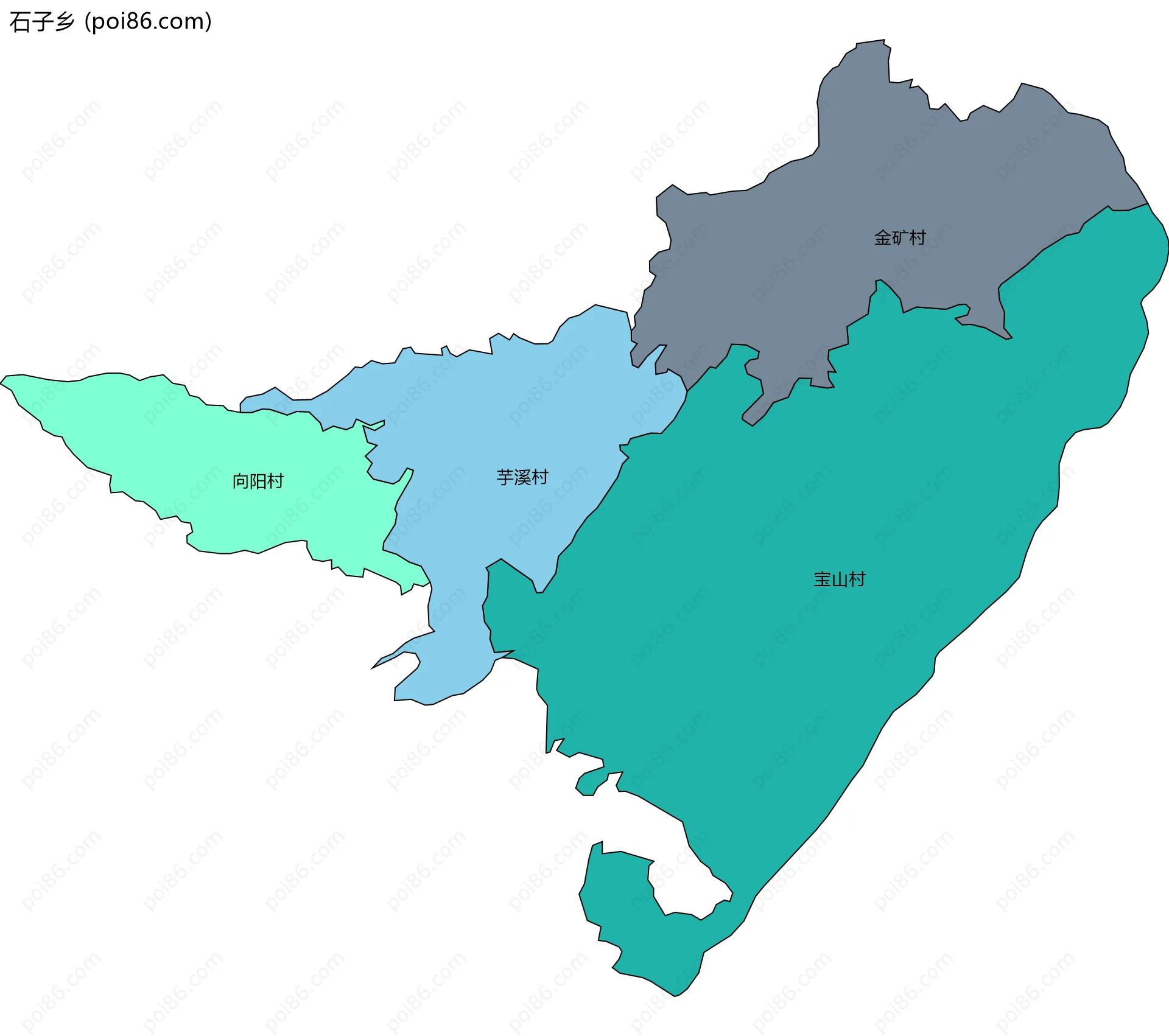 石子乡边界地图(五级行政区划)