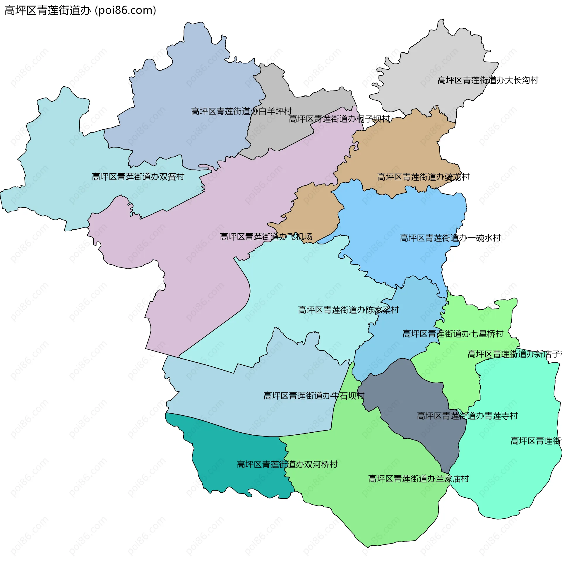 高坪区青莲街道办边界地图(五级行政区划)