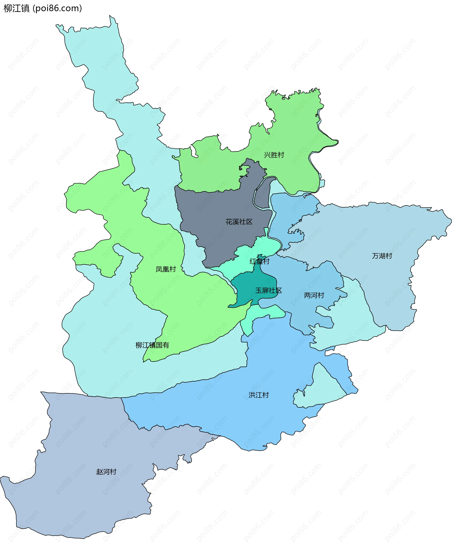 柳江镇边界地图(五级行政区划)