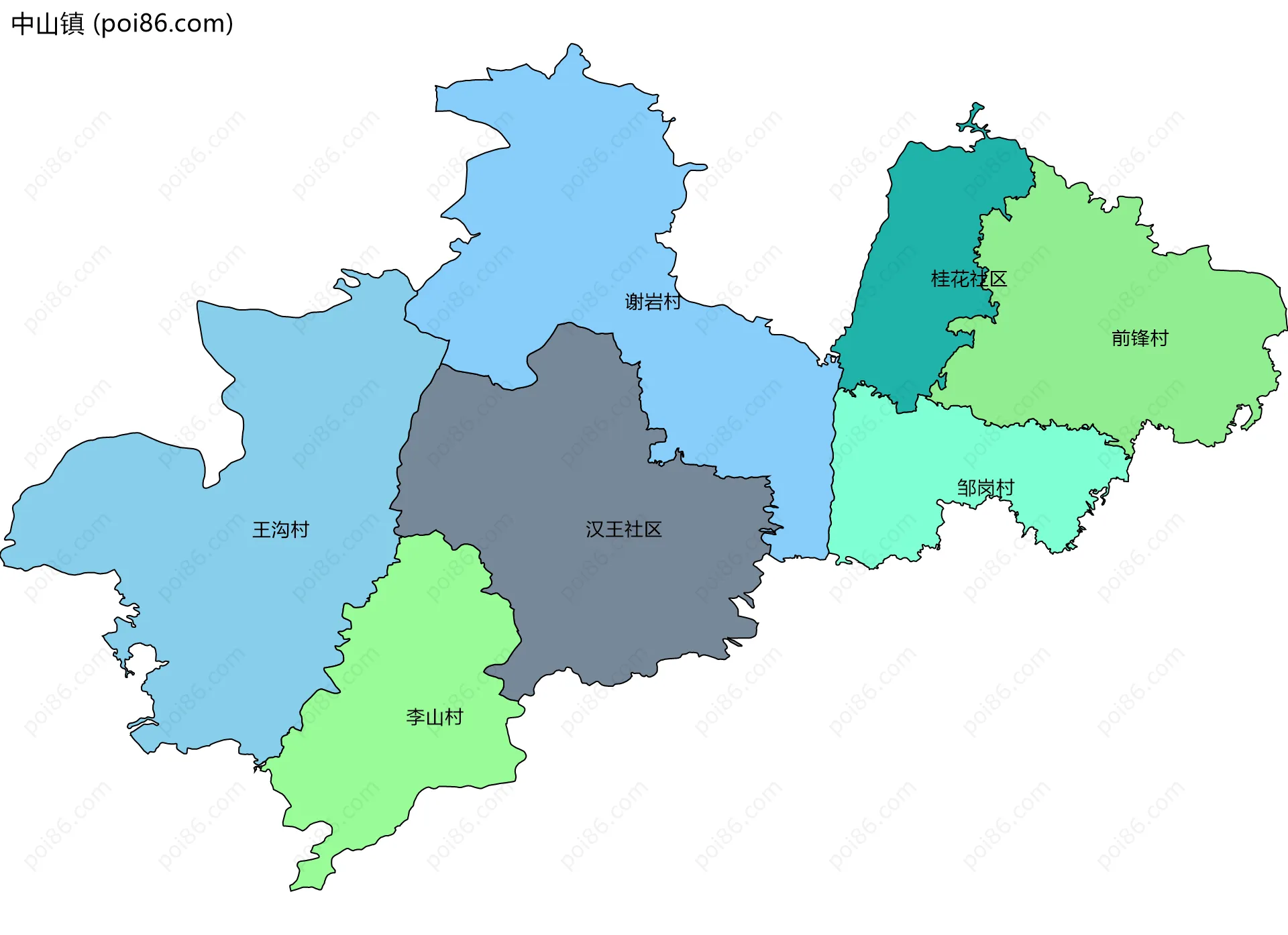 中山镇边界地图(五级行政区划)
