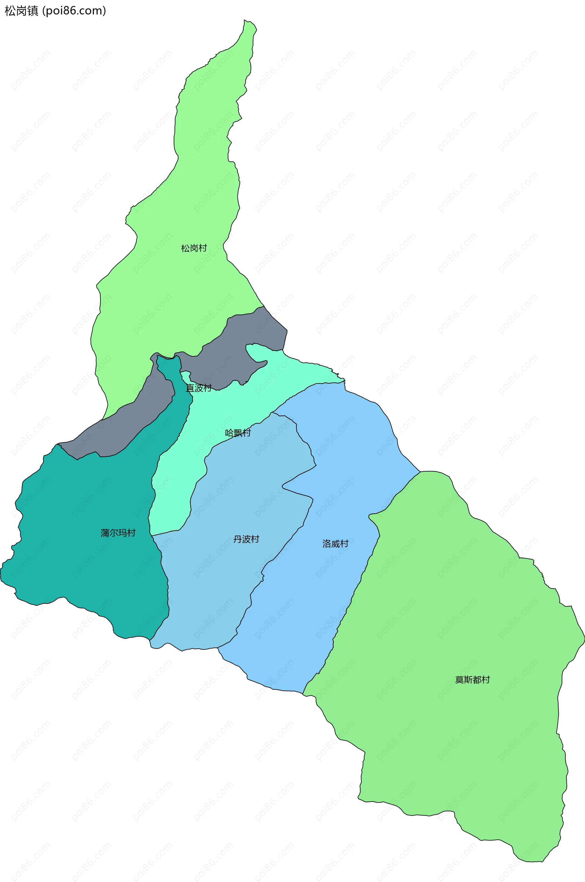 松岗镇边界地图(五级行政区划)