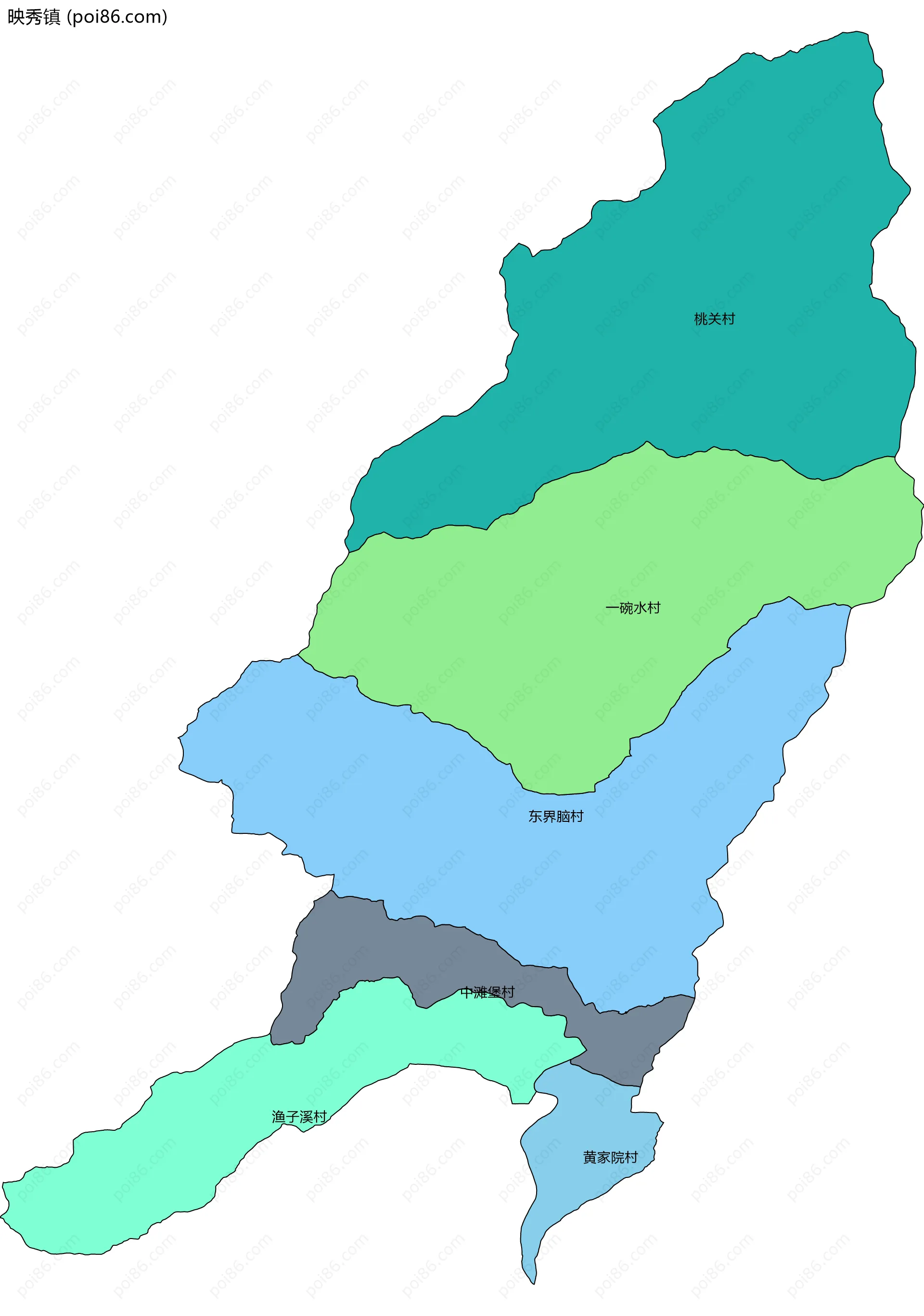 映秀镇边界地图(五级行政区划)