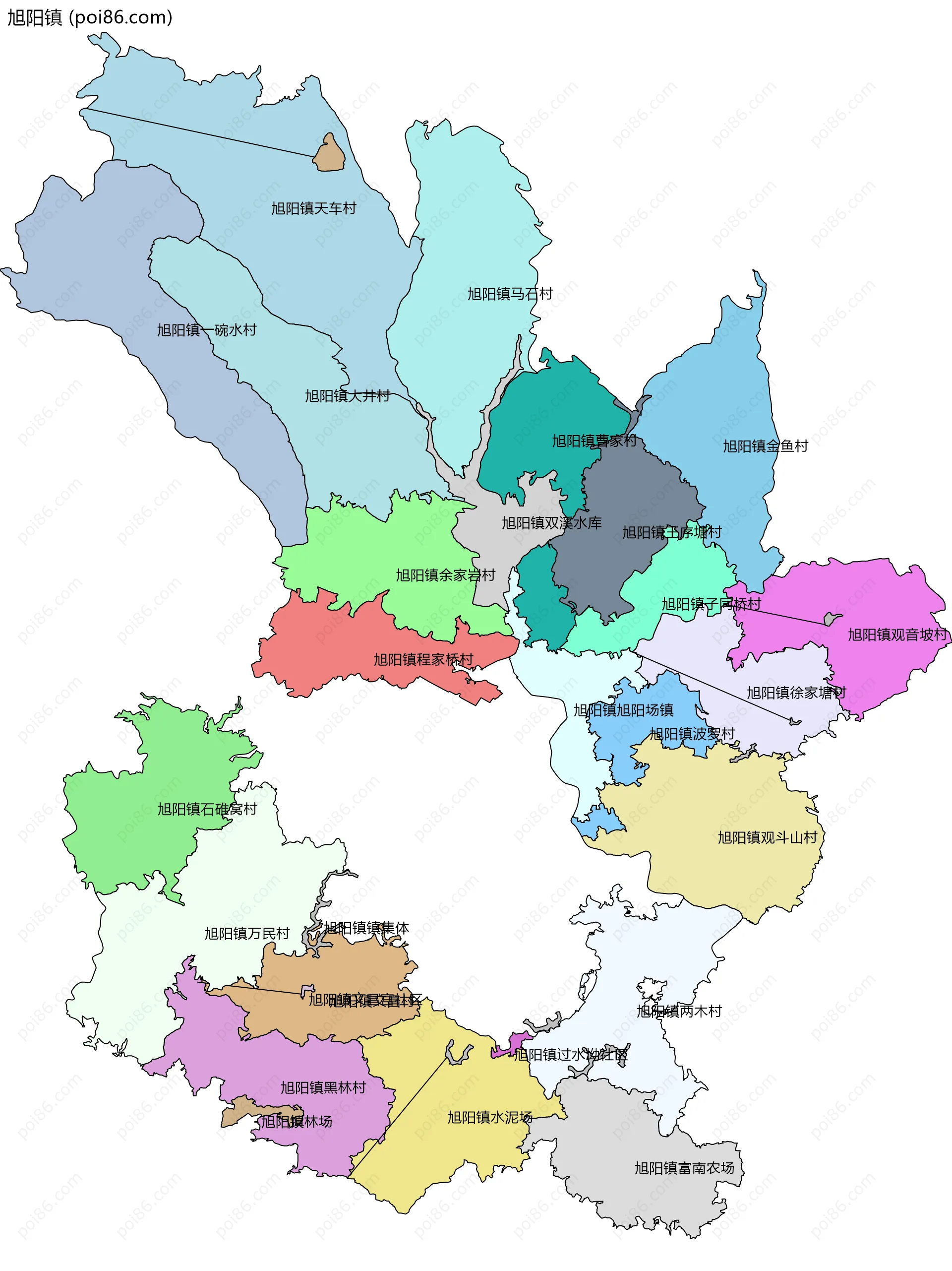 旭阳镇边界地图(五级行政区划)