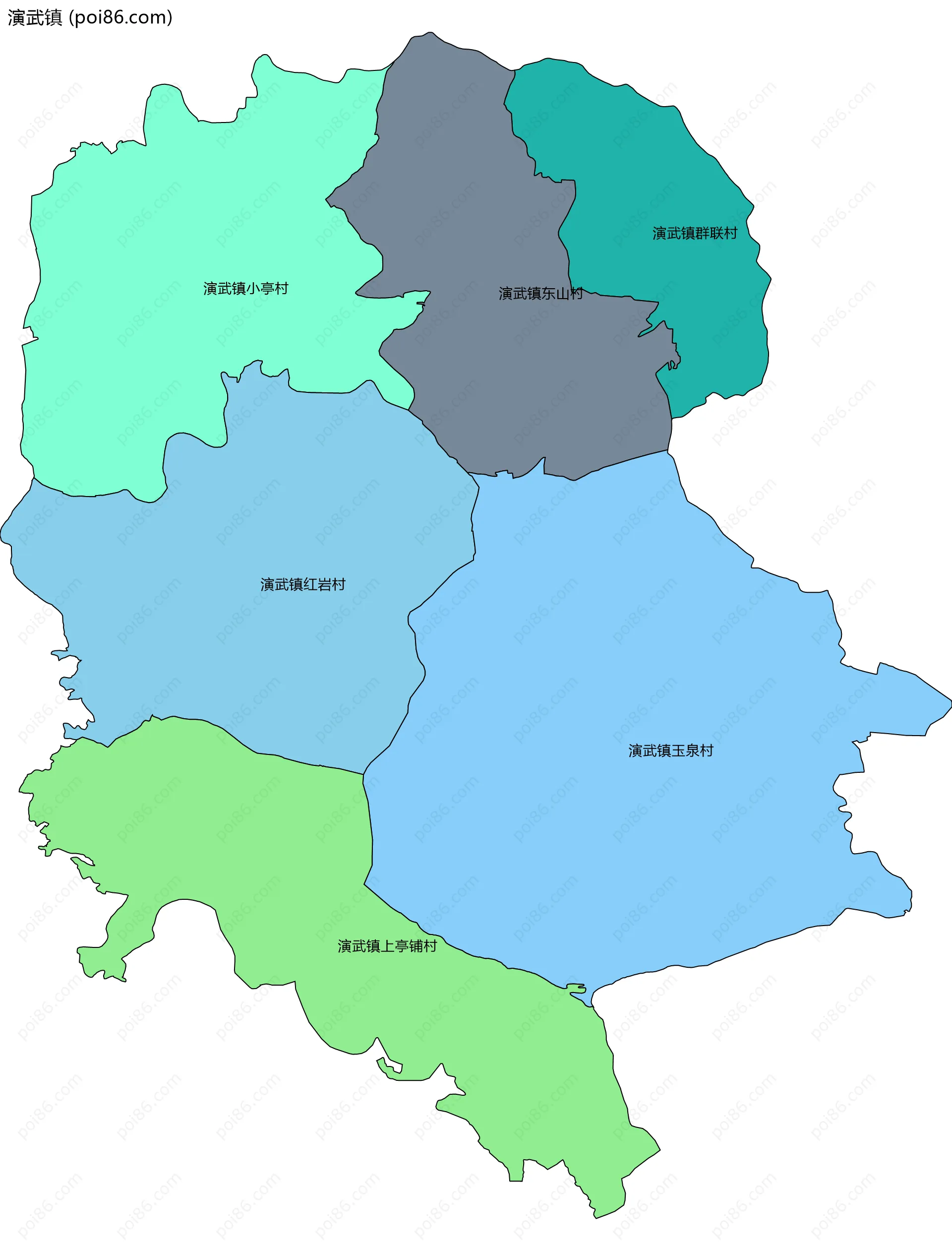 演武镇边界地图(五级行政区划)