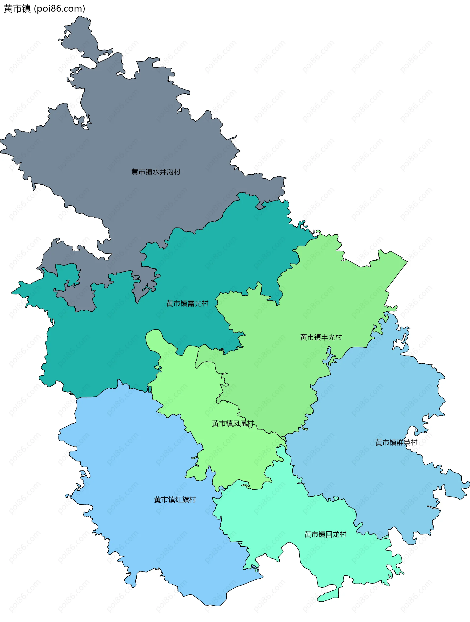 黄市镇边界地图(五级行政区划)