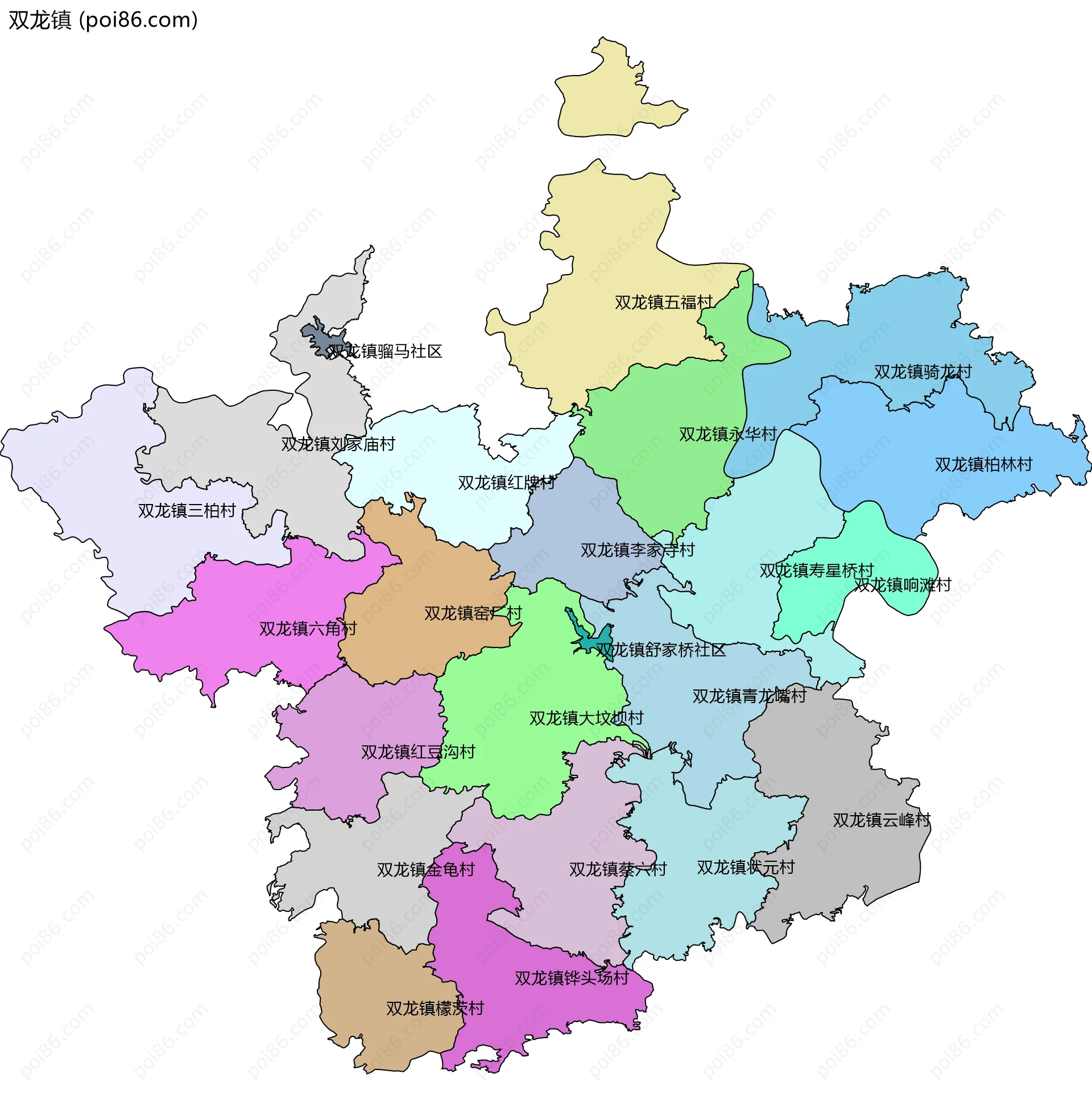 双龙镇边界地图(五级行政区划)