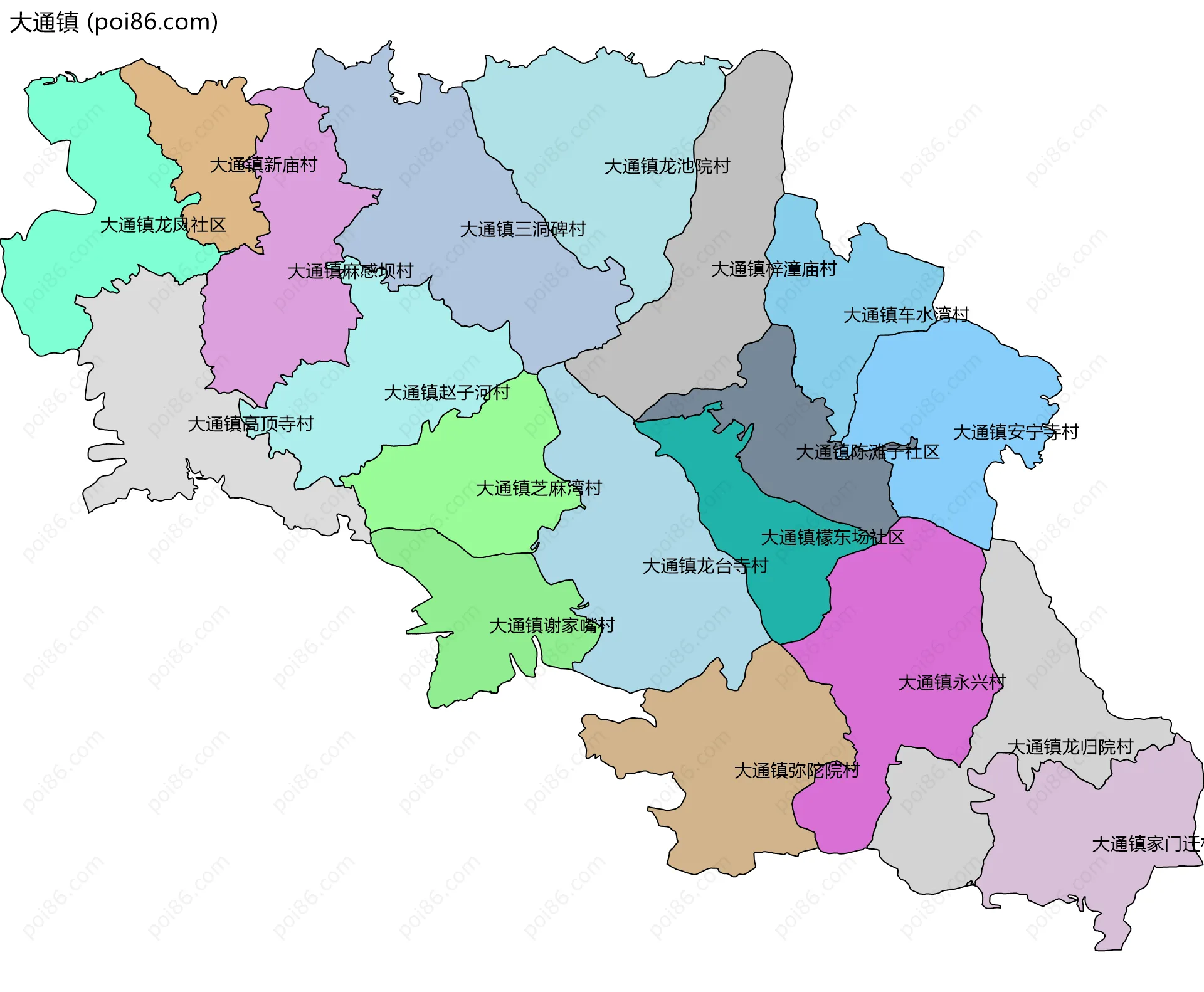 大通镇边界地图(五级行政区划)