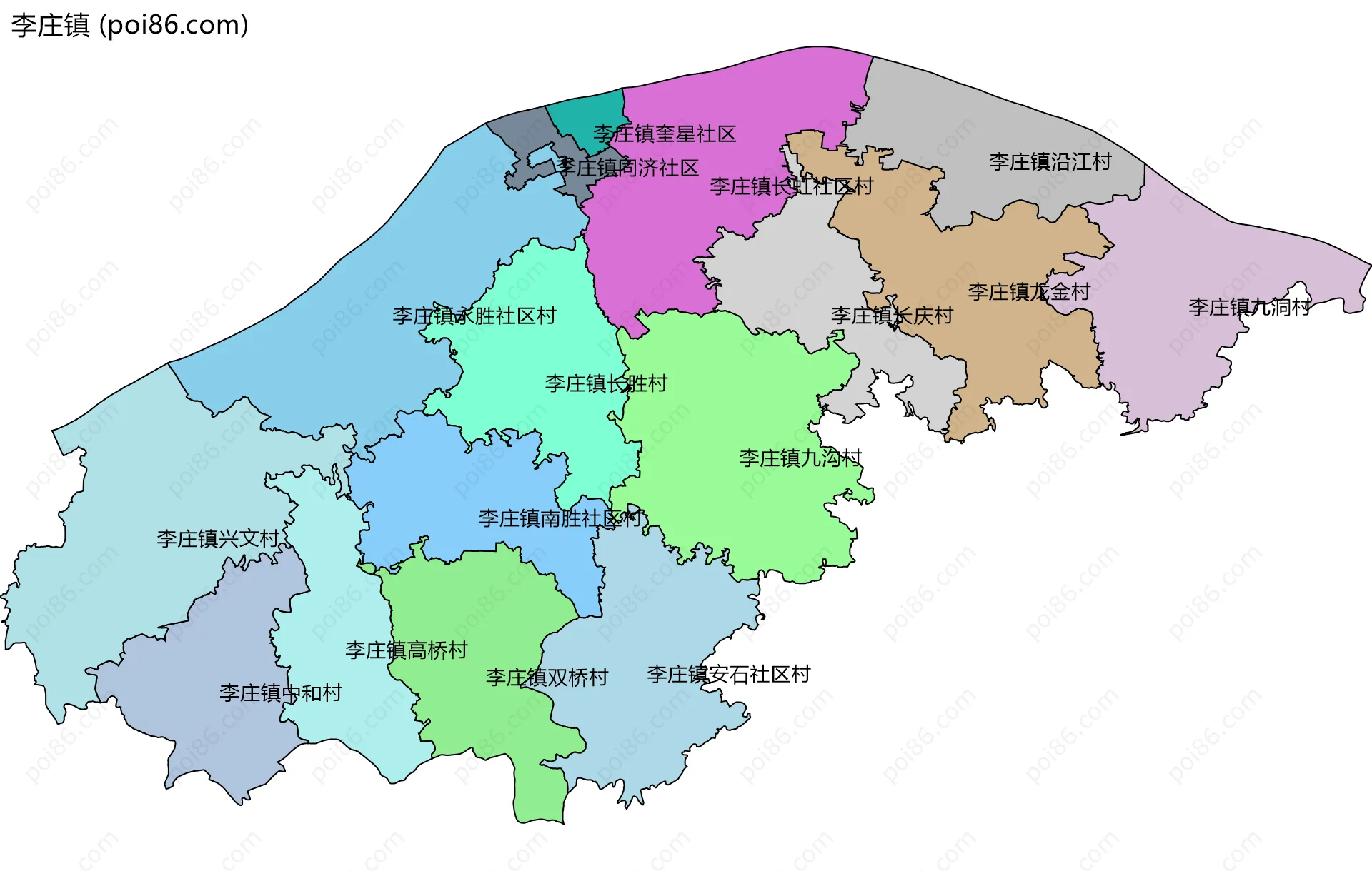 李庄镇边界地图(五级行政区划)