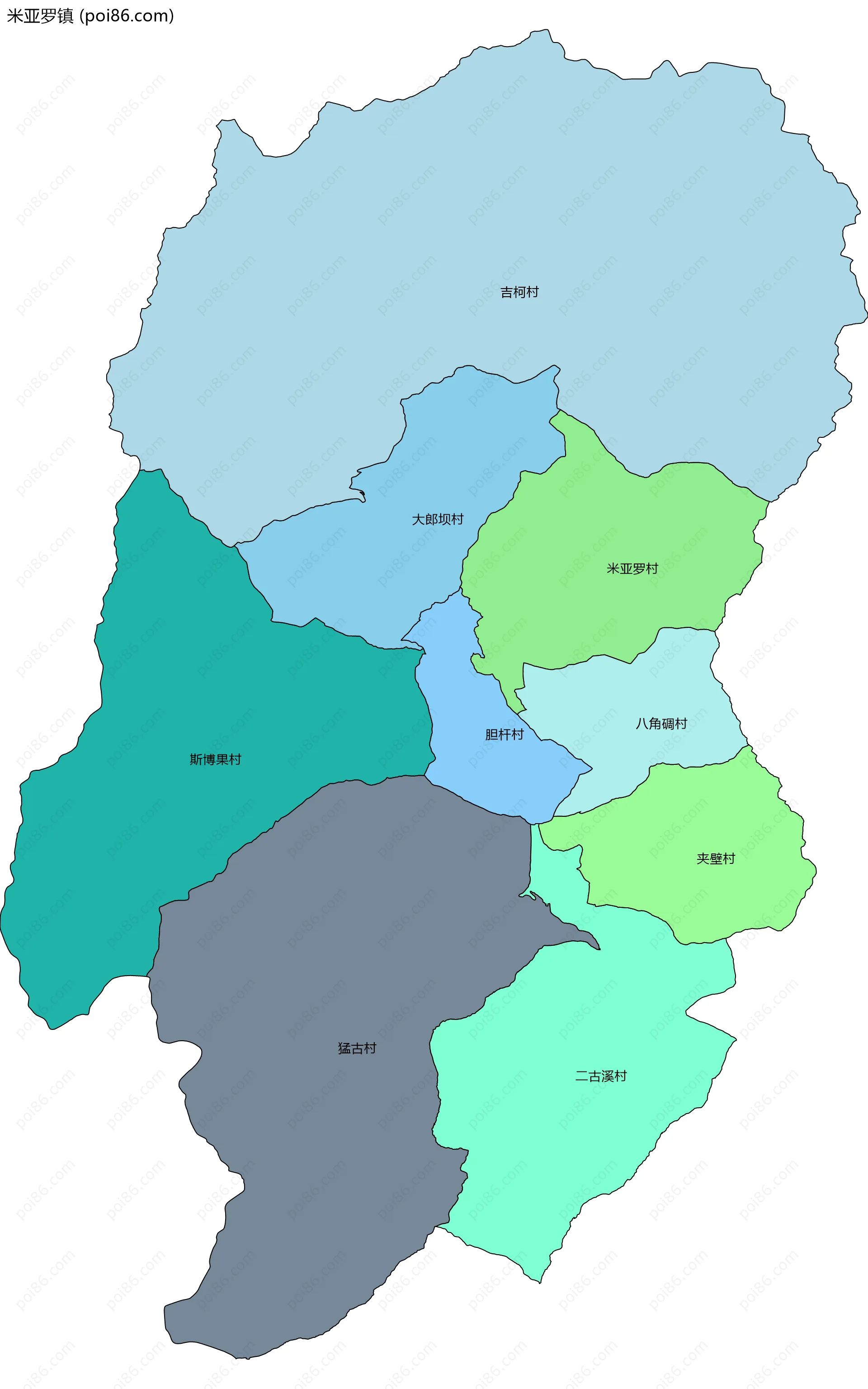 米亚罗镇边界地图(五级行政区划)
