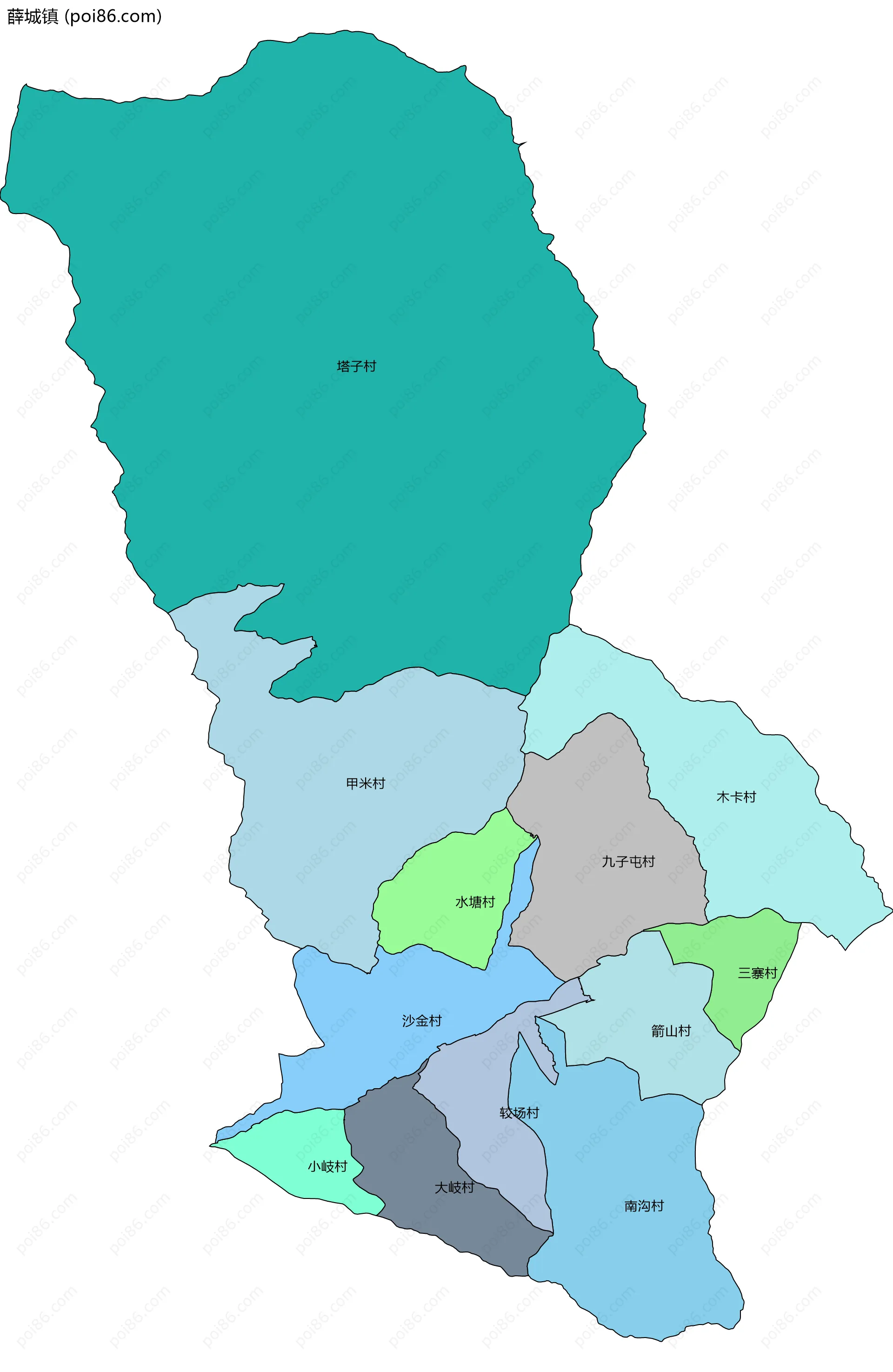 薛城镇边界地图(五级行政区划)