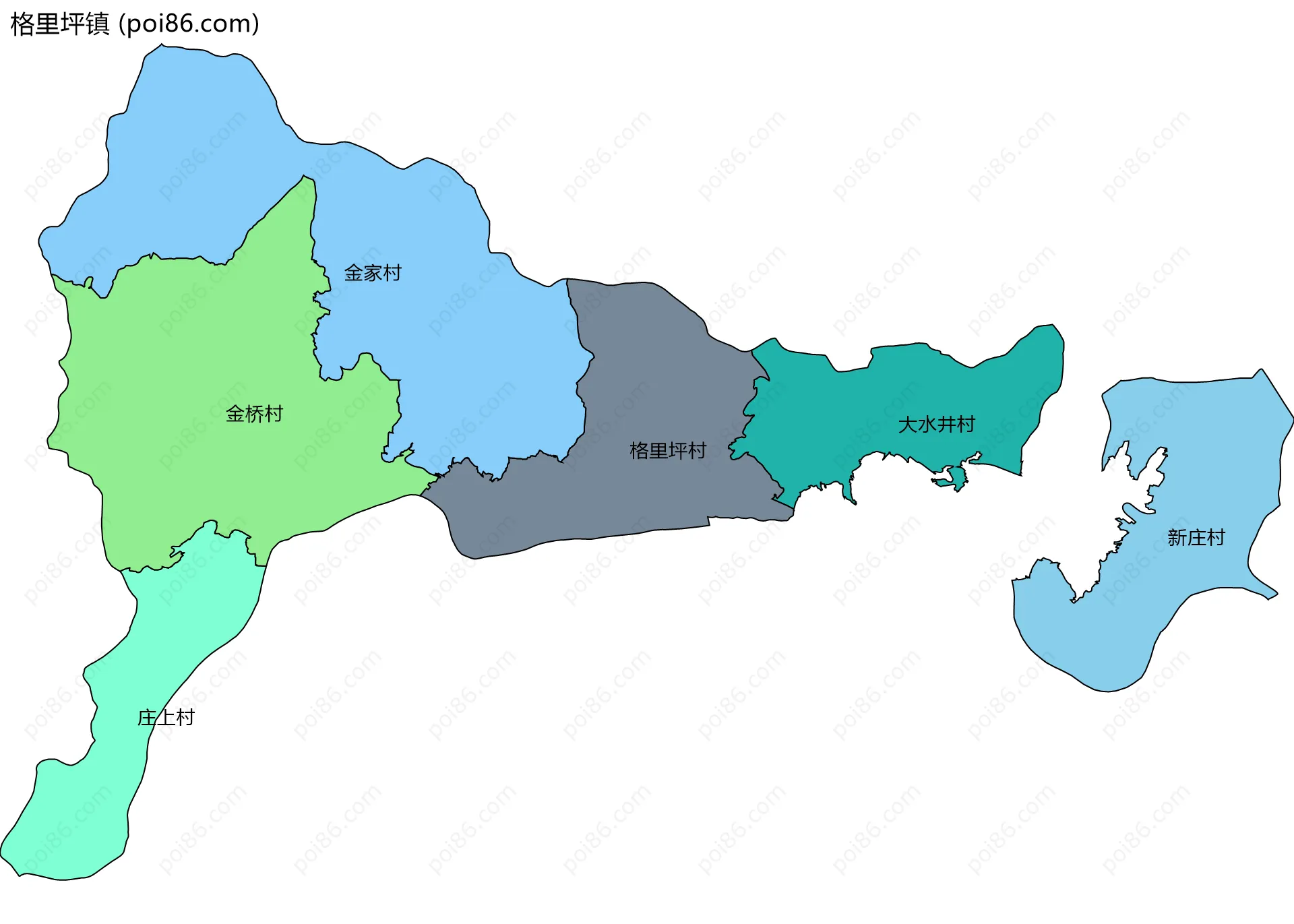 格里坪镇边界地图(五级行政区划)