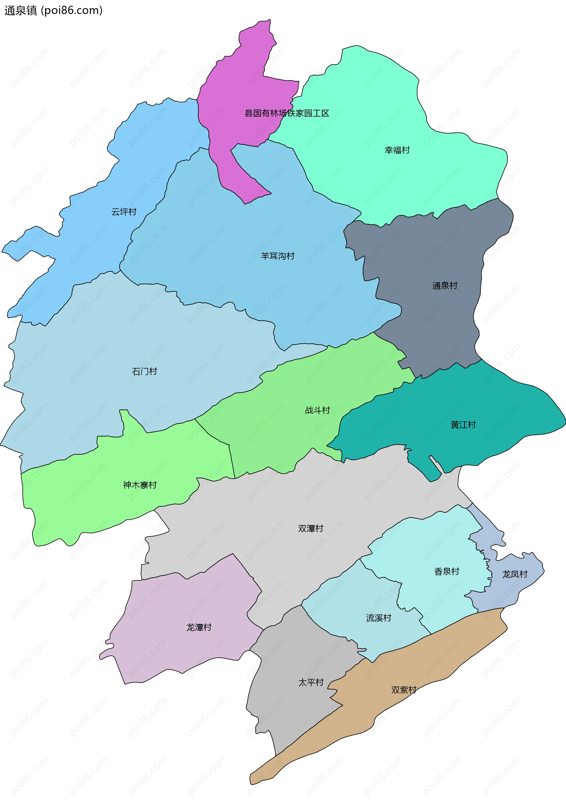 通泉镇边界地图(五级行政区划)