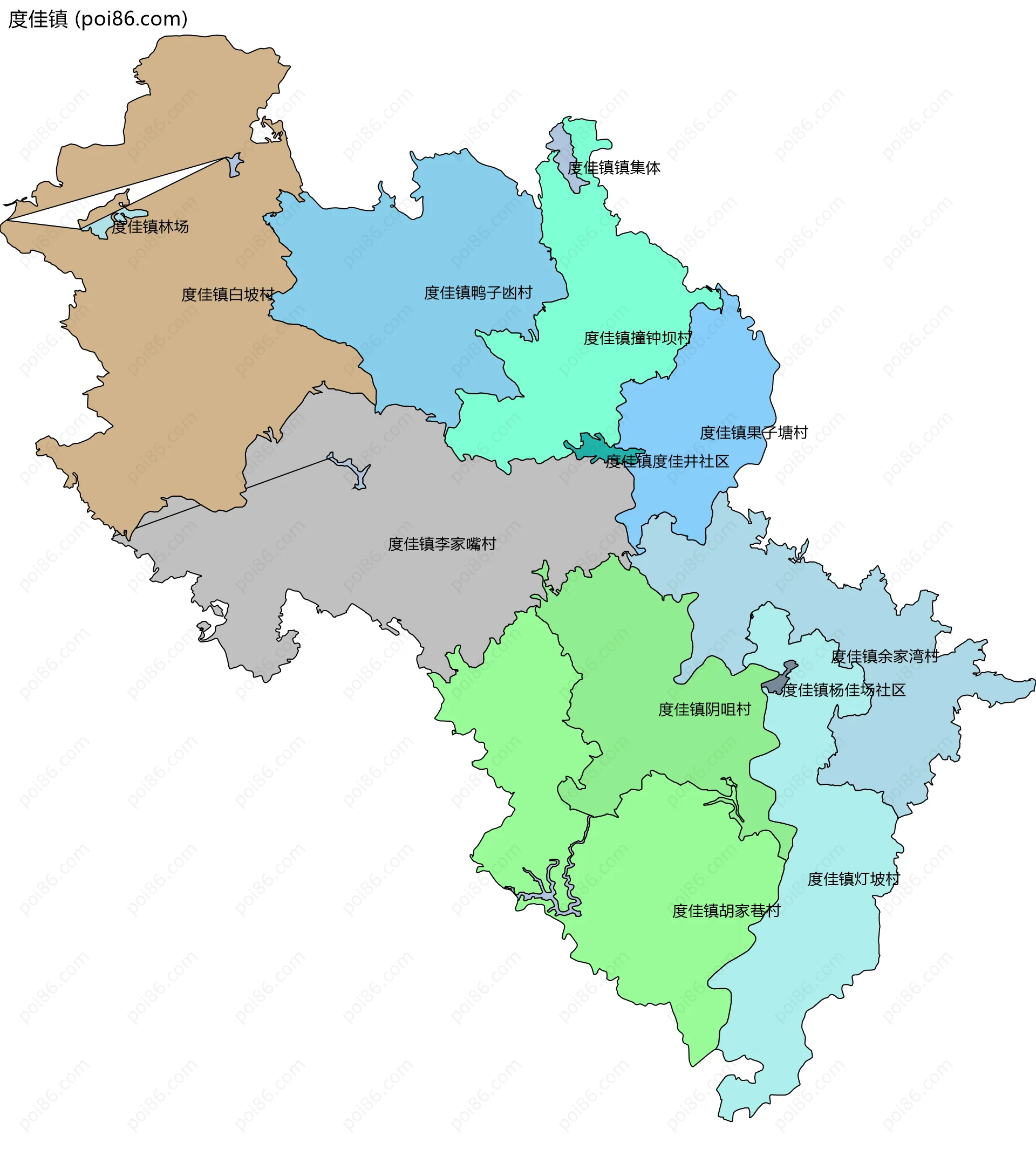 度佳镇边界地图(五级行政区划)