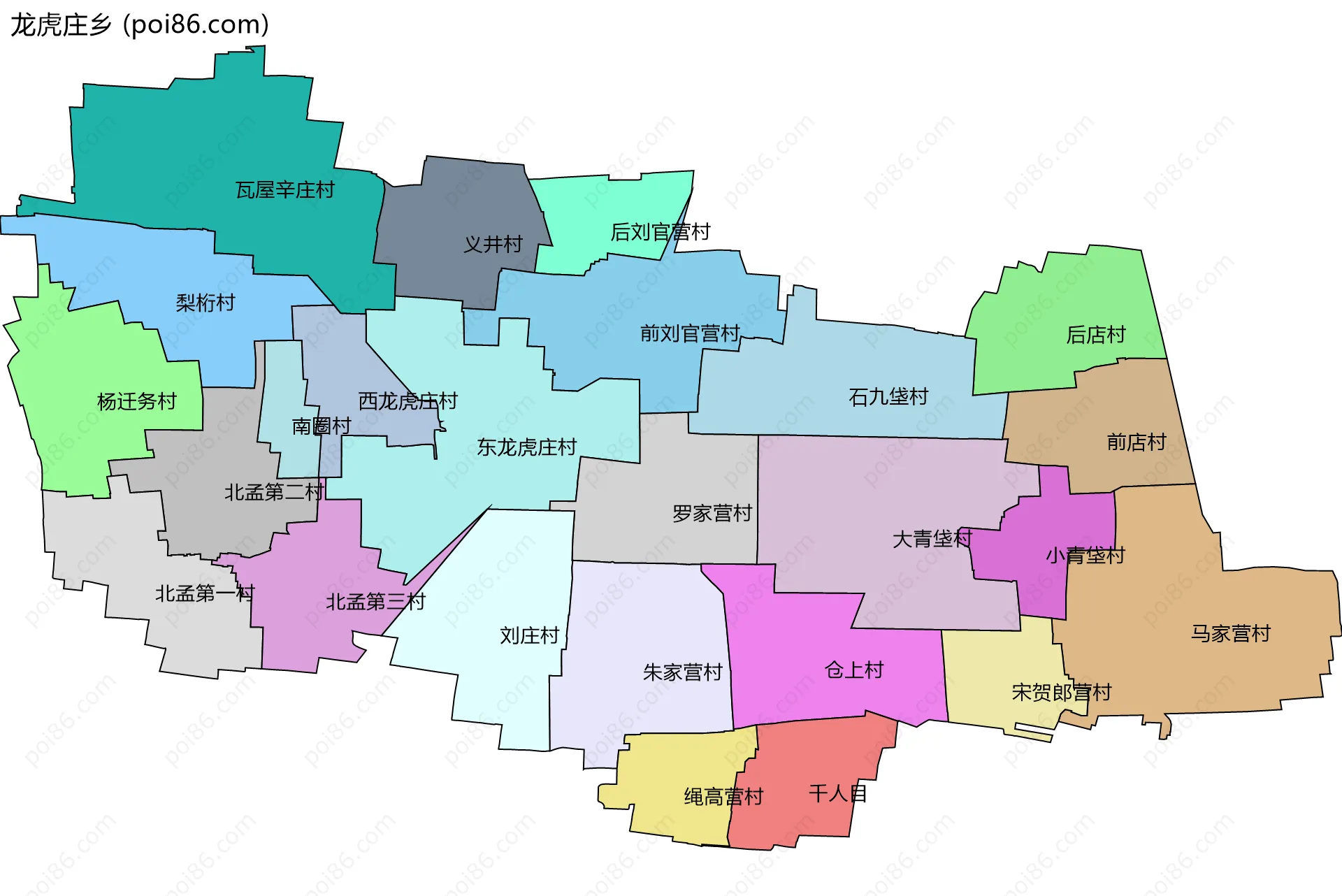 龙虎庄乡边界地图(五级行政区划)