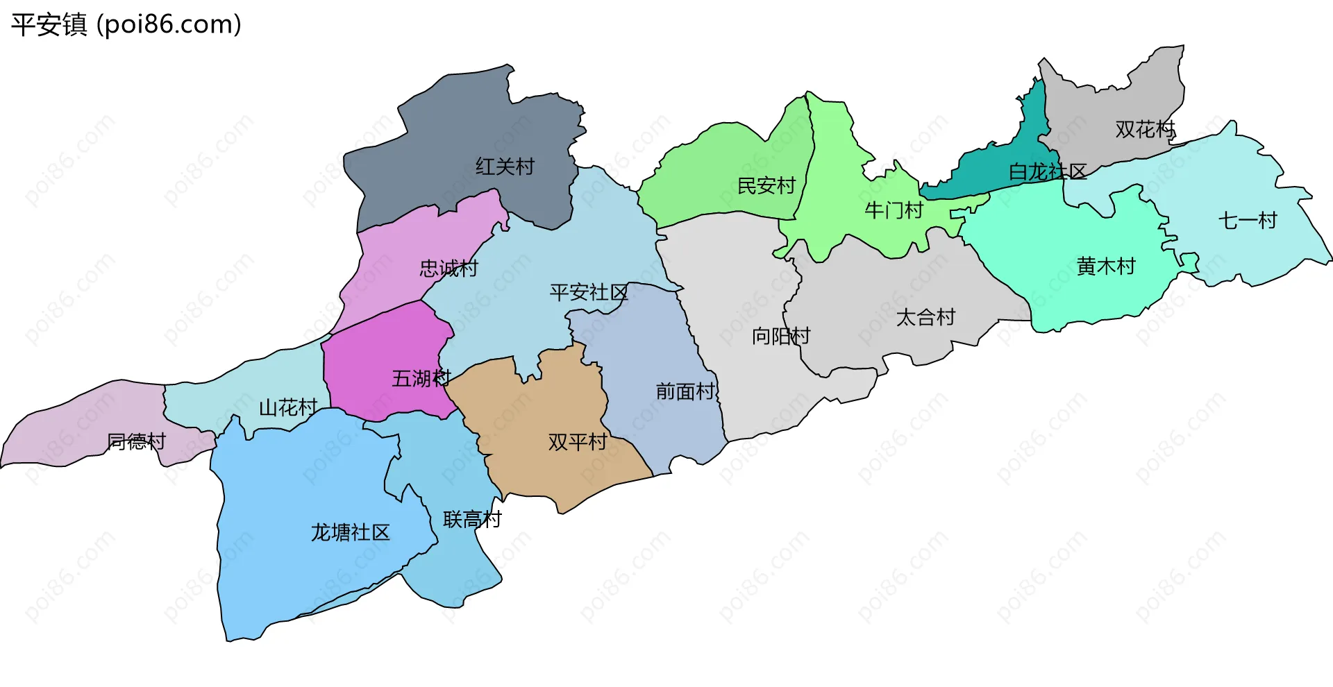 平安镇边界地图(五级行政区划)