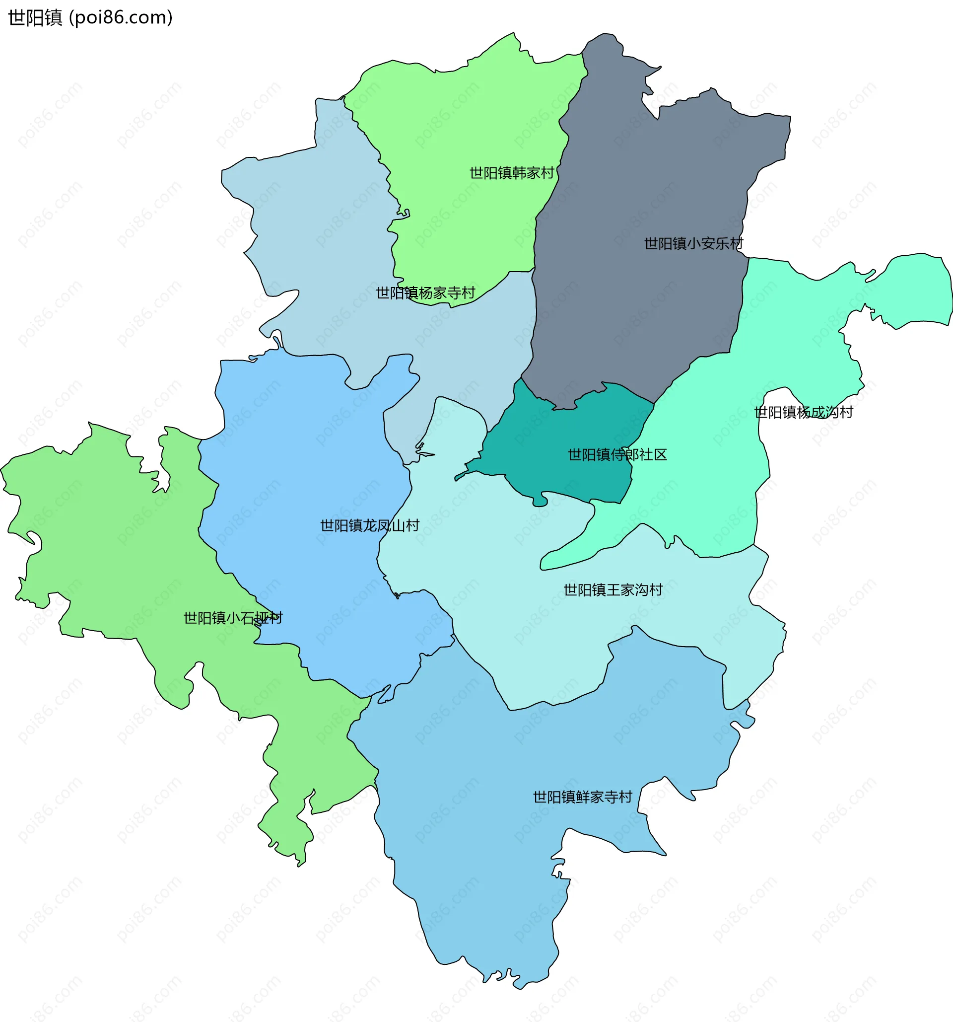 世阳镇边界地图(五级行政区划)
