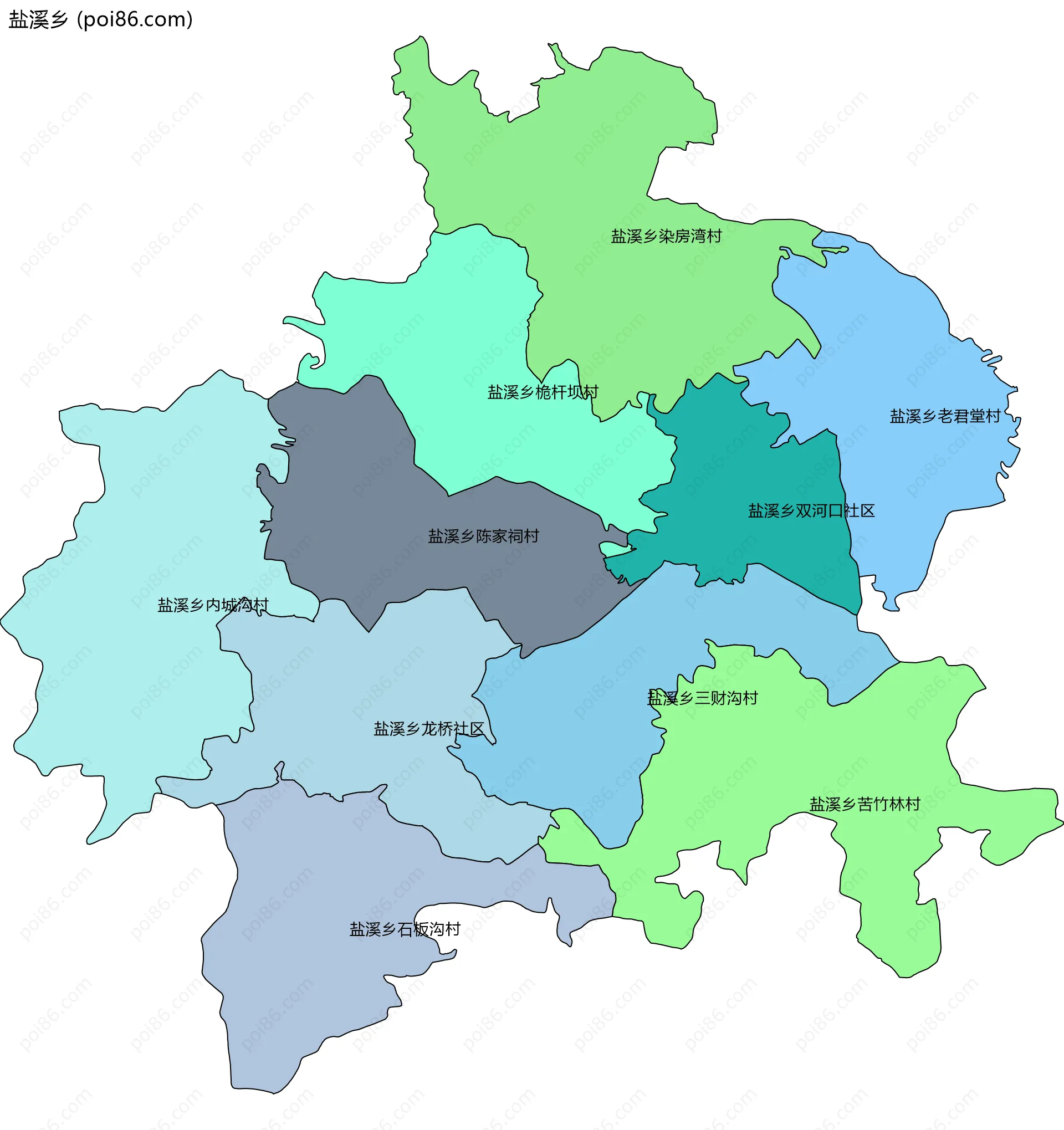 盐溪乡边界地图(五级行政区划)