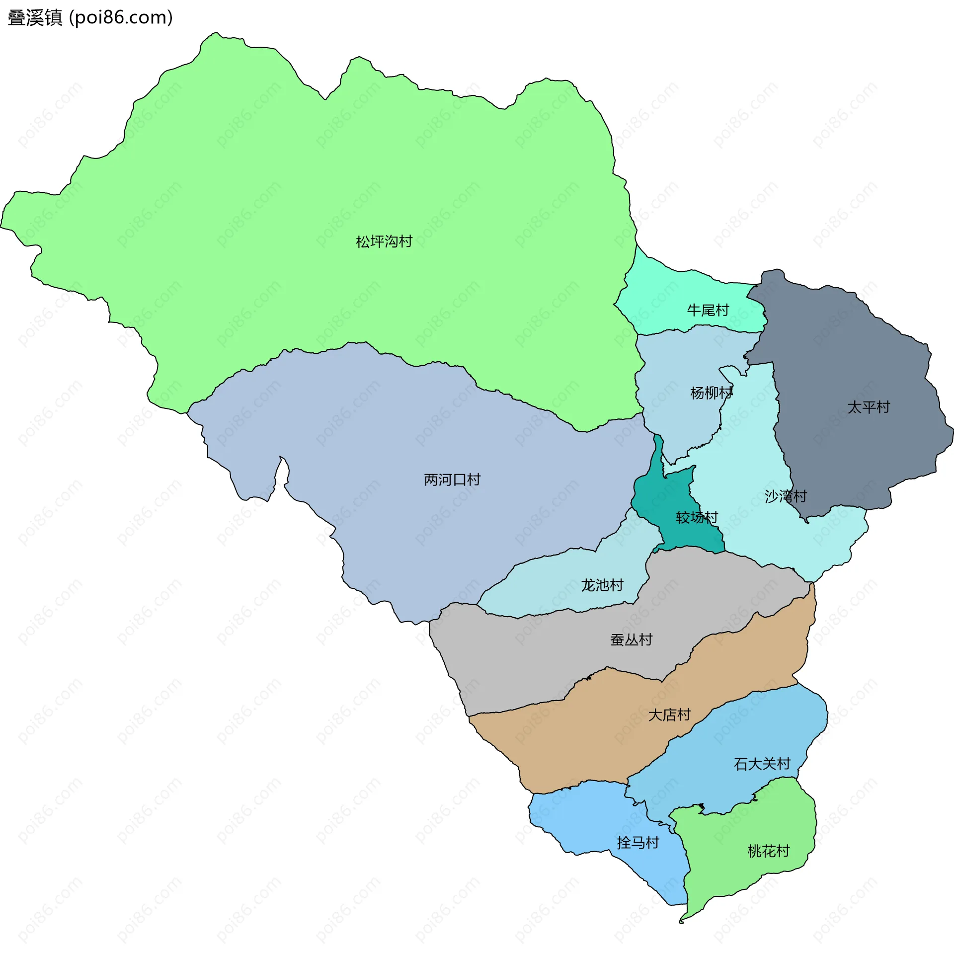 叠溪镇边界地图(五级行政区划)