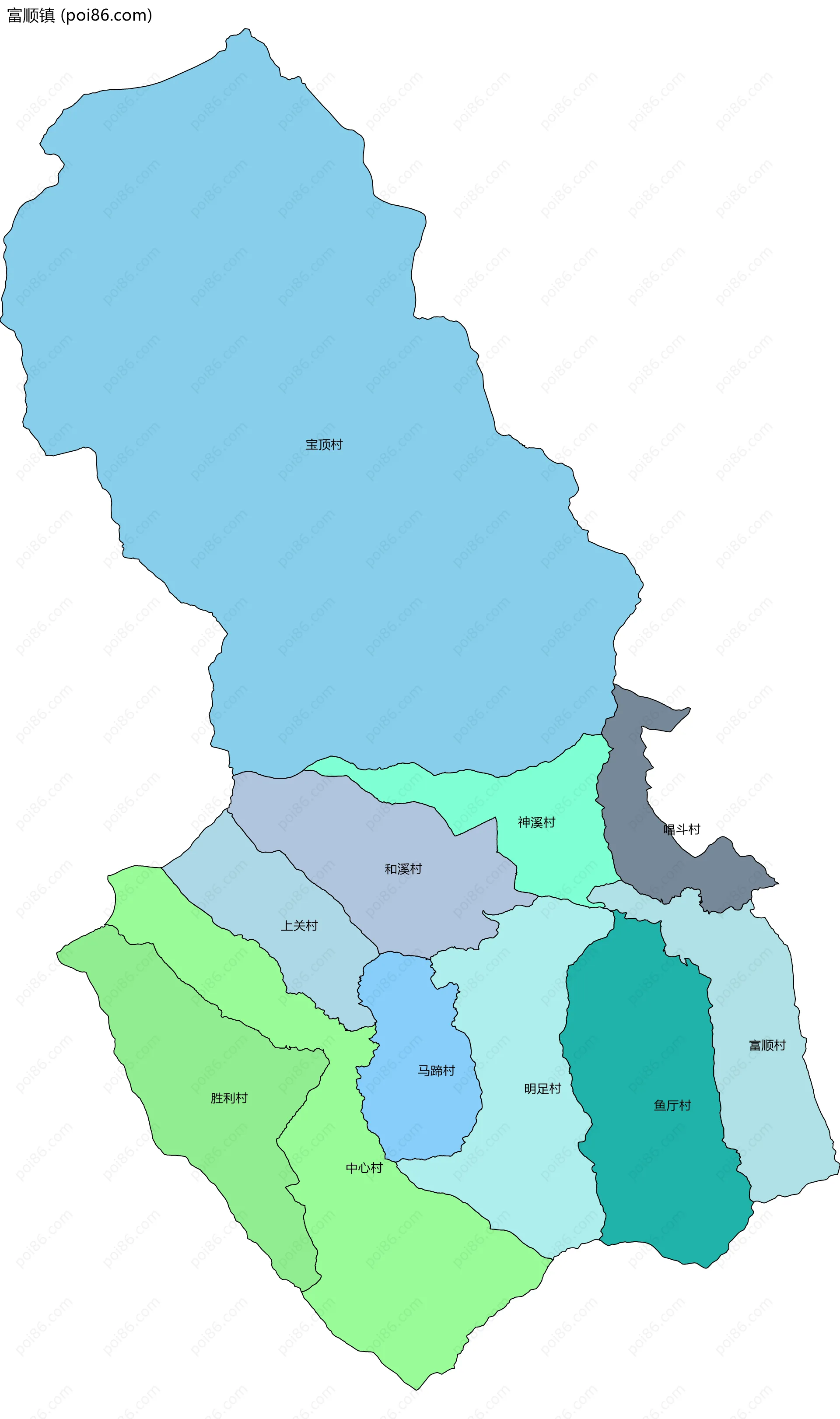 富顺镇边界地图(五级行政区划)