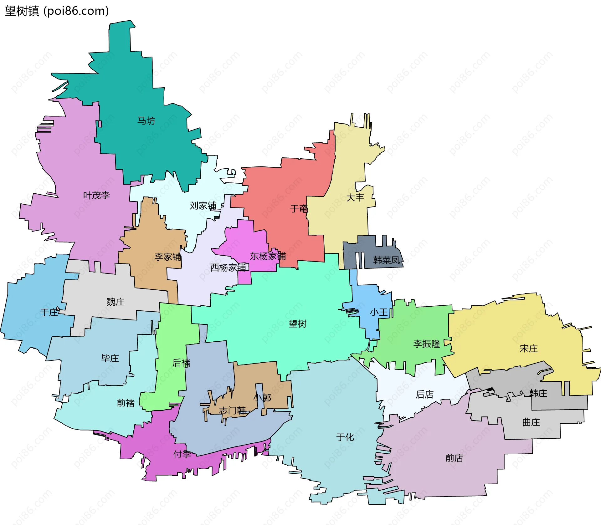望树镇边界地图(五级行政区划)