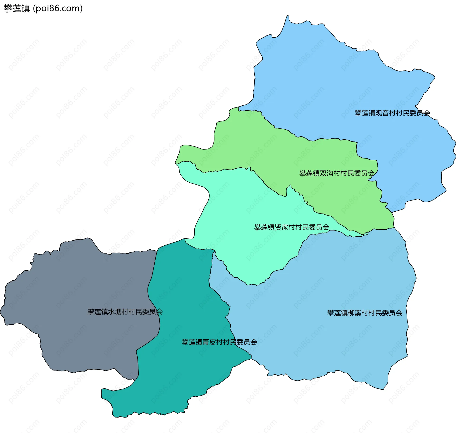 攀莲镇边界地图(五级行政区划)