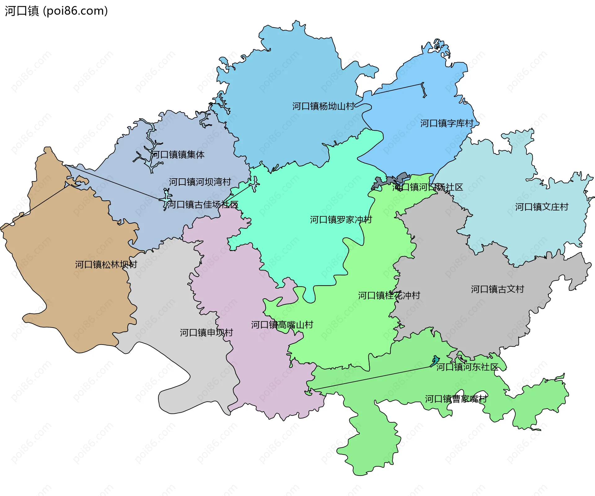 河口镇边界地图(五级行政区划)