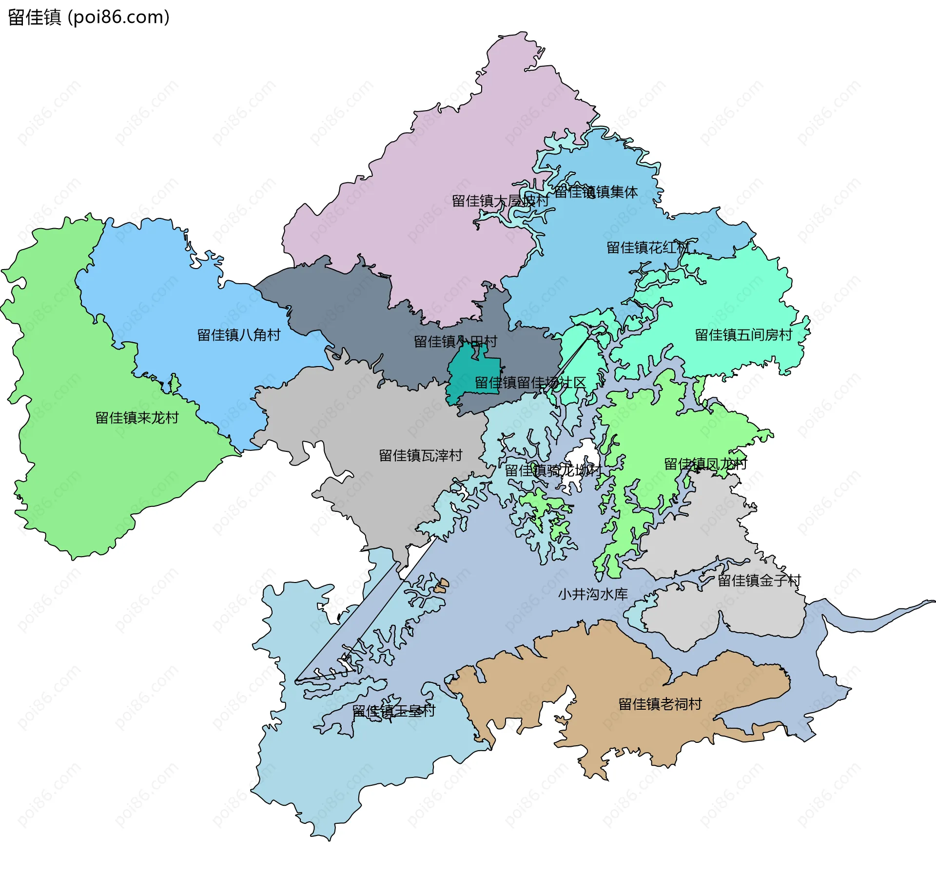 留佳镇边界地图(五级行政区划)