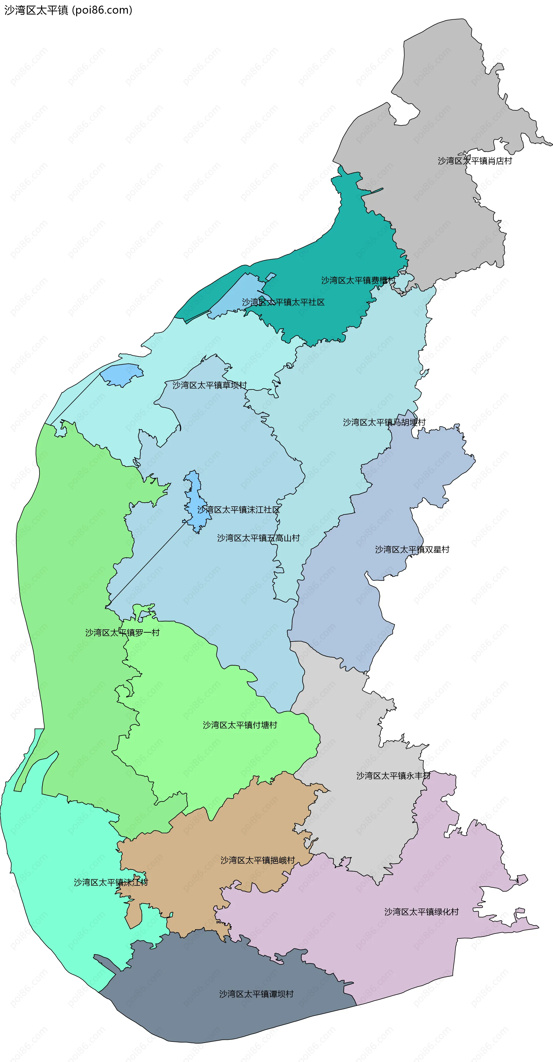 沙湾区太平镇边界地图(五级行政区划)