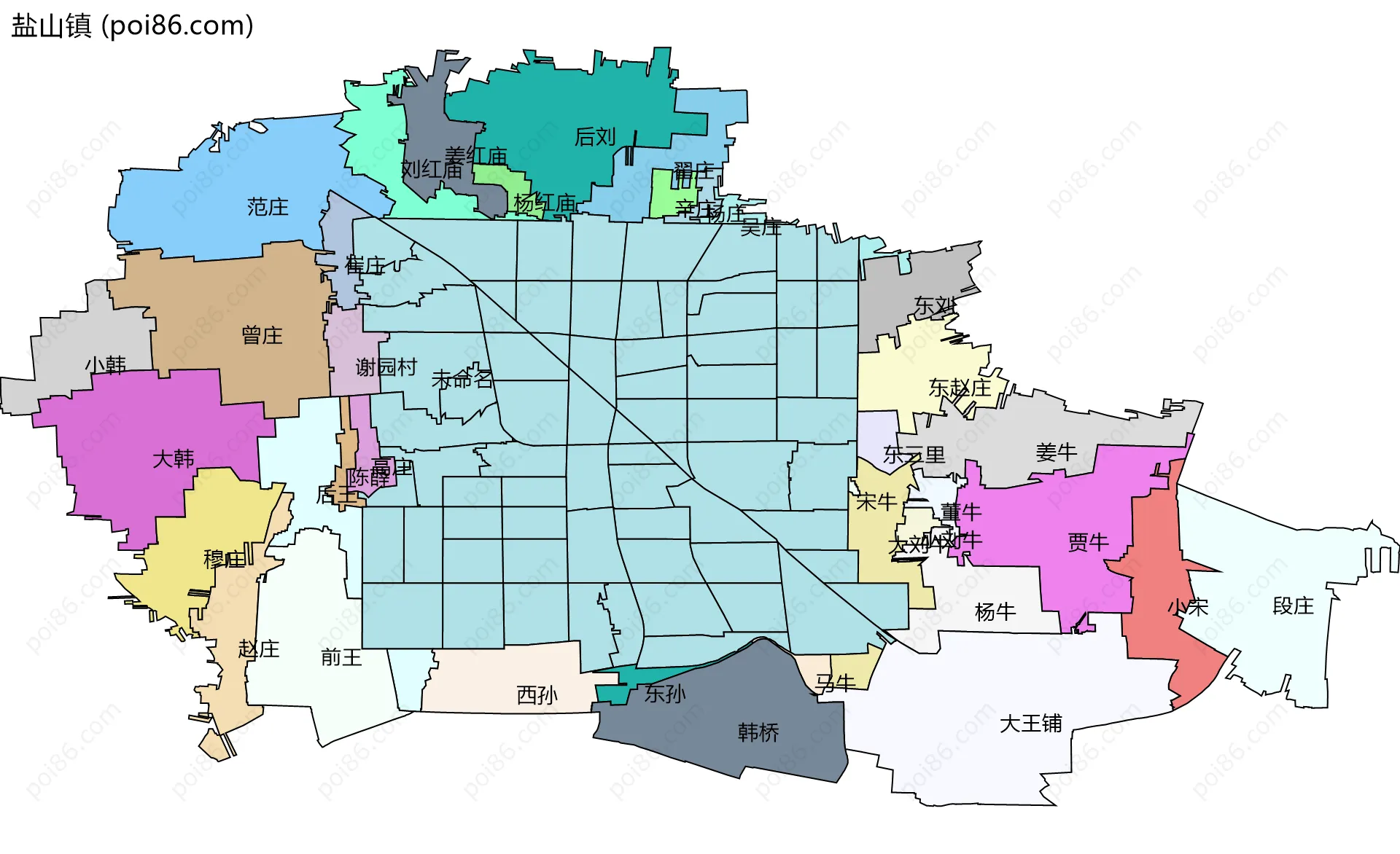 盐山镇边界地图(五级行政区划)