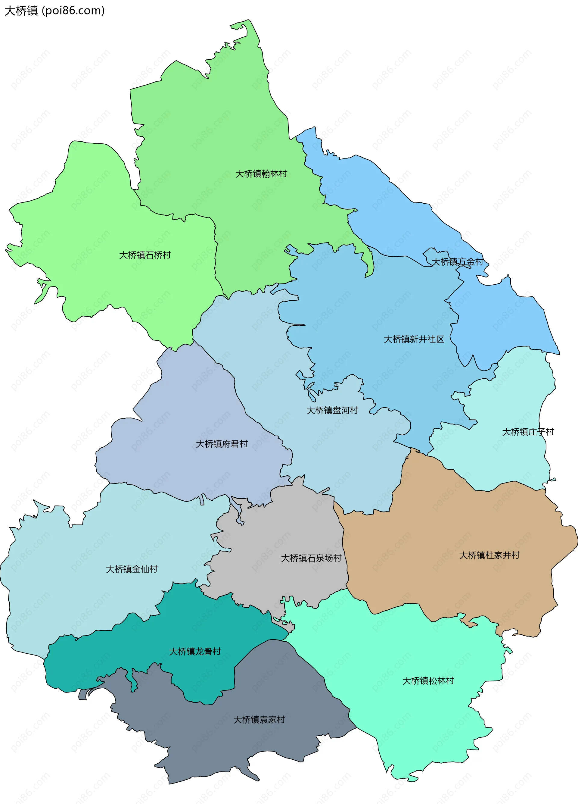 大桥镇边界地图(五级行政区划)