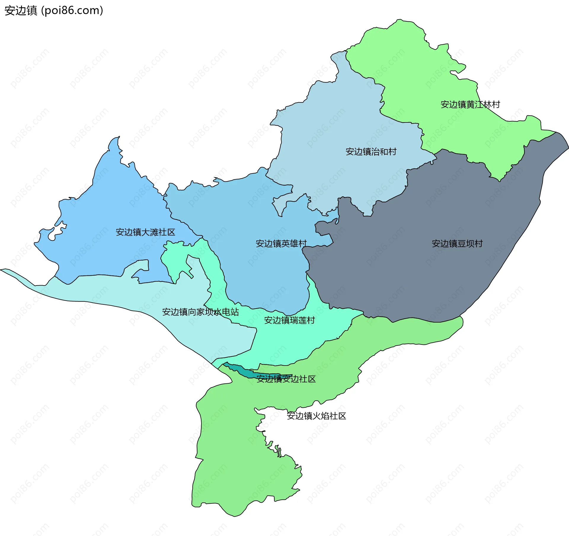 安边镇边界地图(五级行政区划)