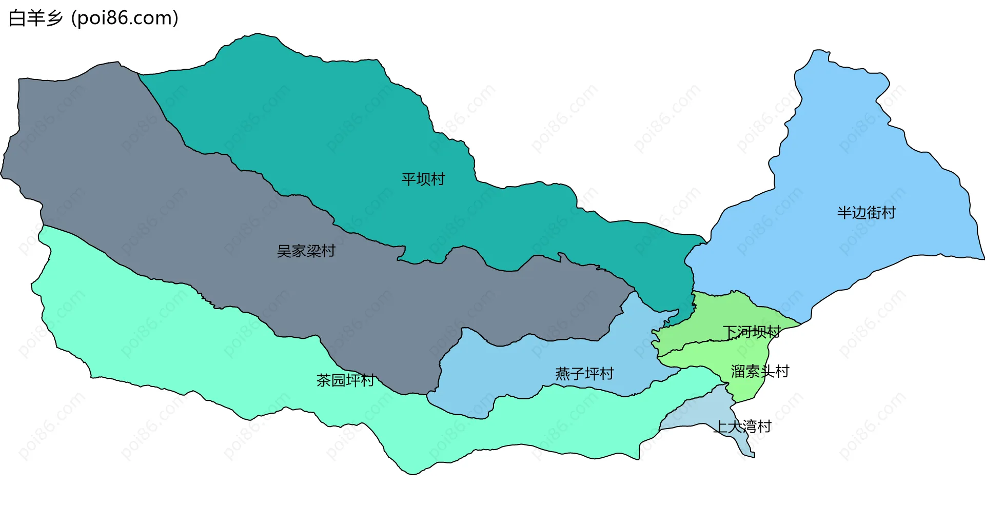 白羊乡边界地图(五级行政区划)