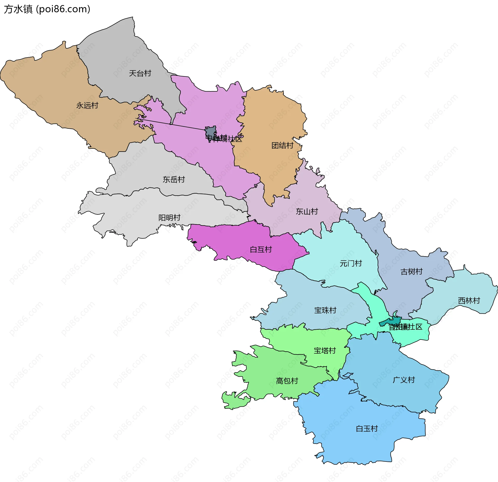 方水镇边界地图(五级行政区划)