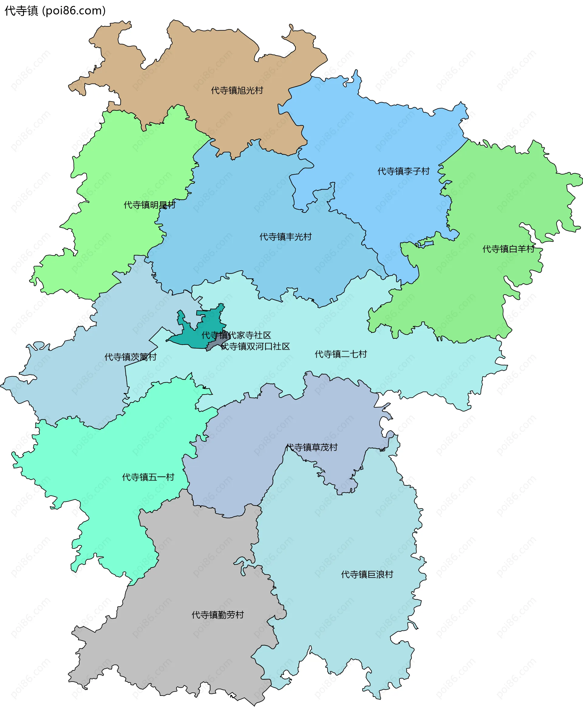 代寺镇边界地图(五级行政区划)