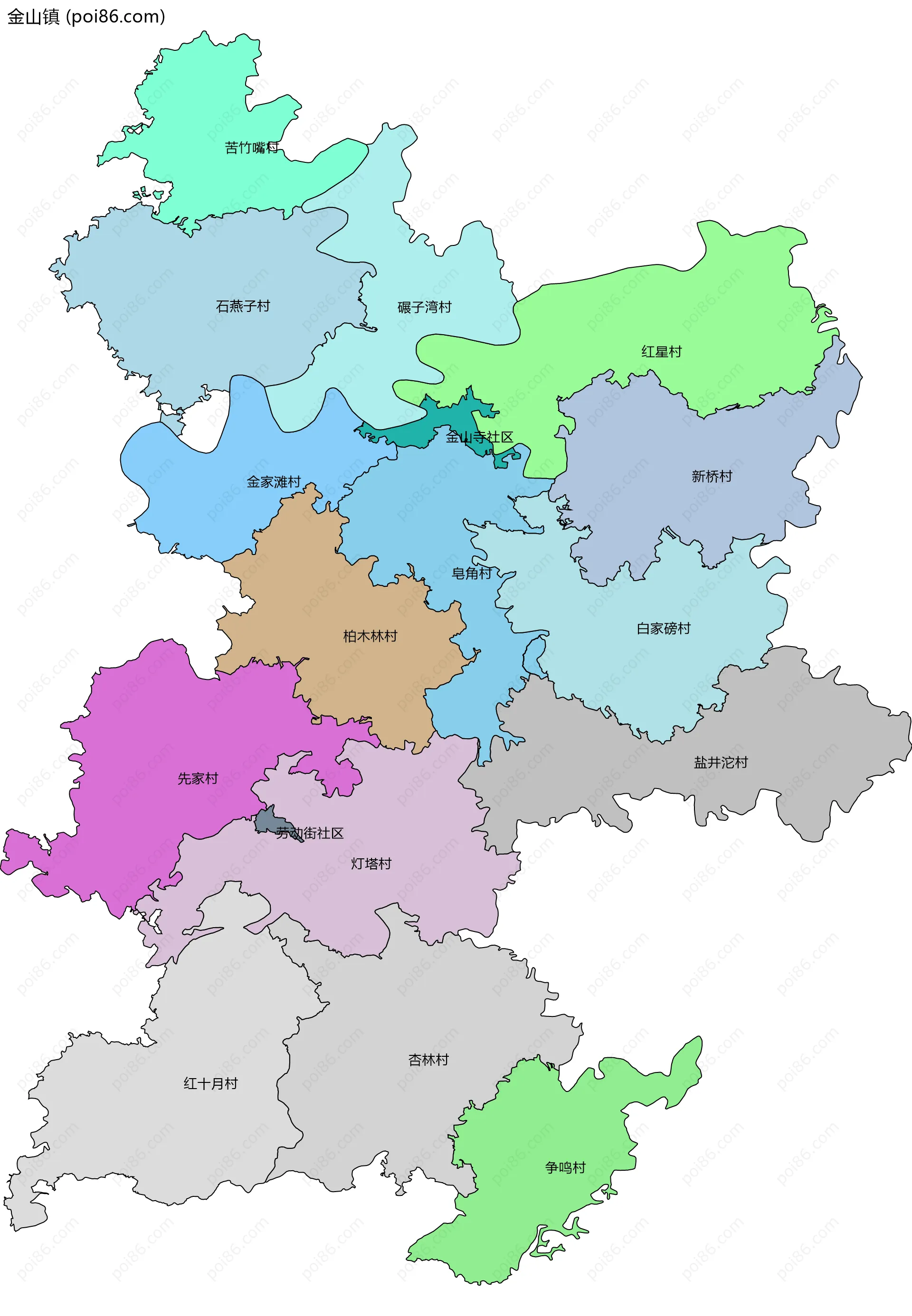 金山镇边界地图(五级行政区划)