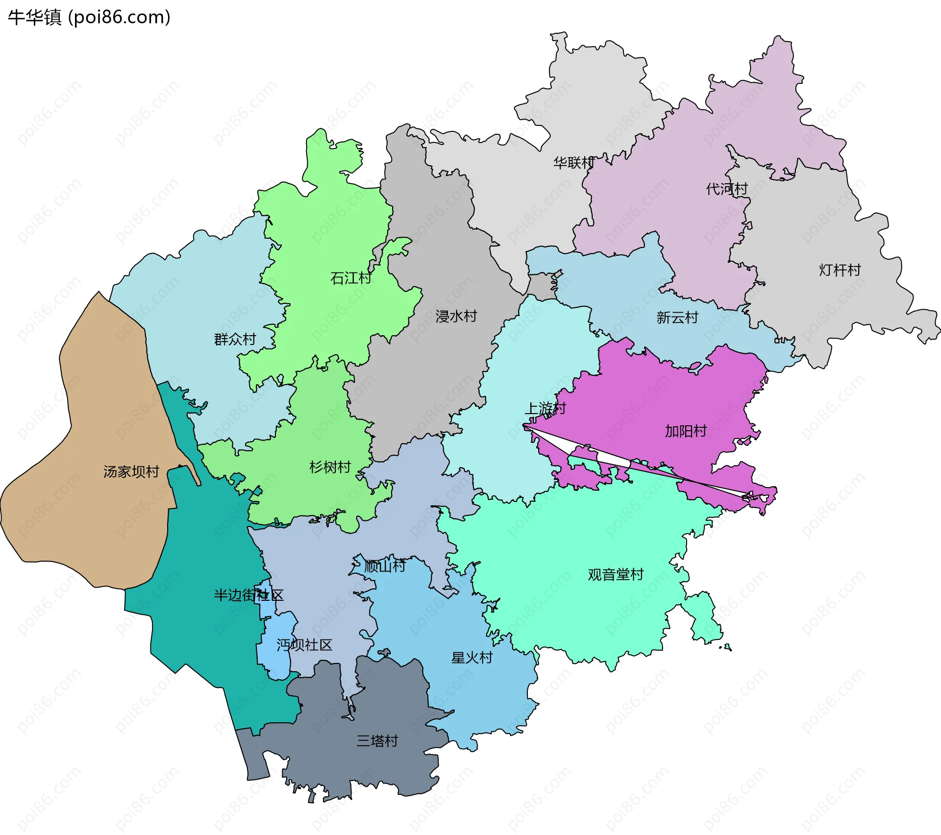 牛华镇边界地图(五级行政区划)