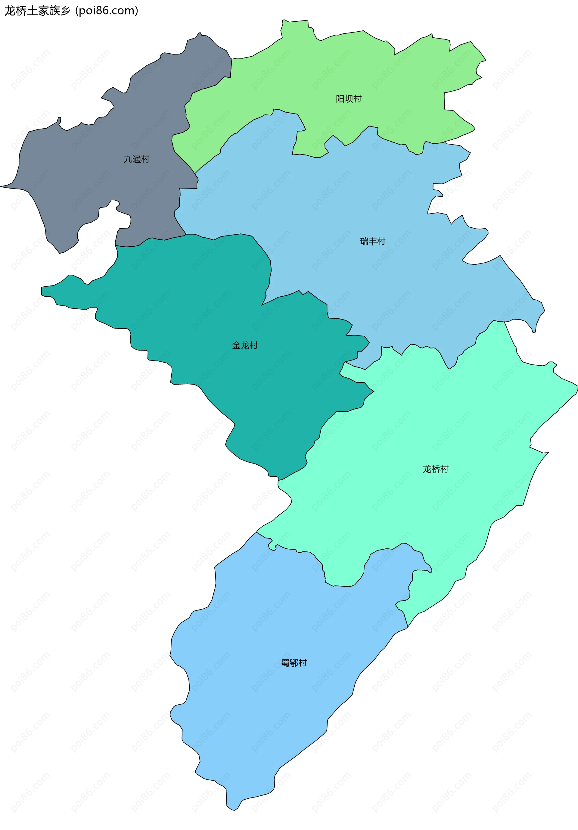 龙桥土家族乡边界地图(五级行政区划)