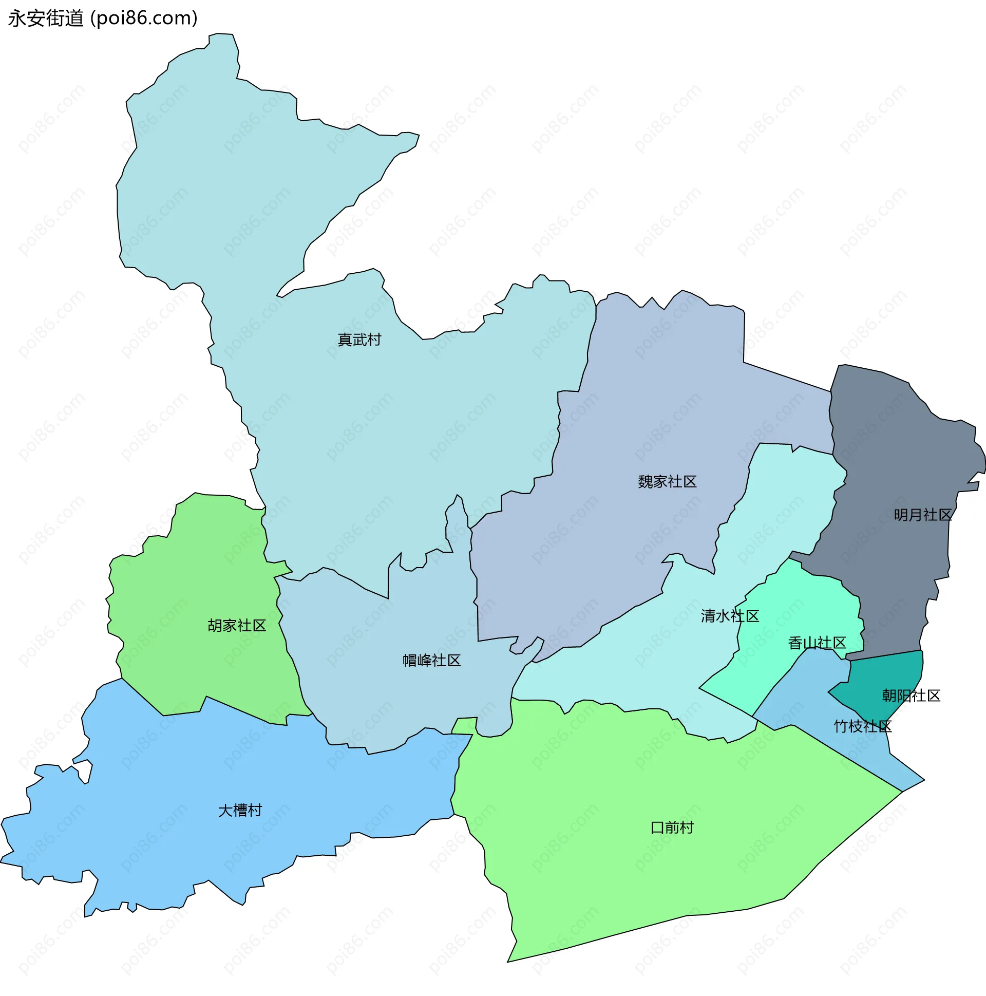 永安街道边界地图(五级行政区划)