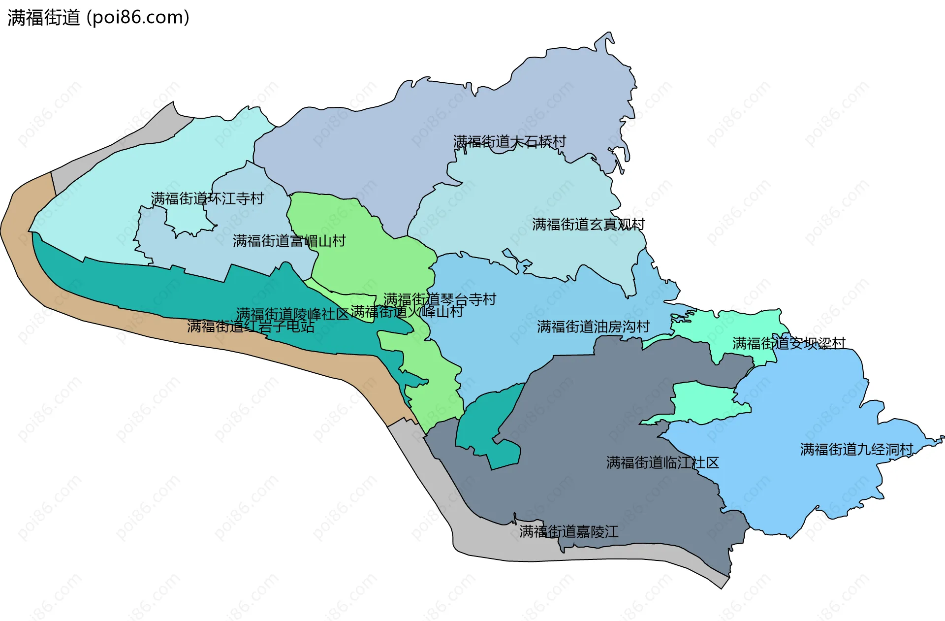 满福街道边界地图(五级行政区划)