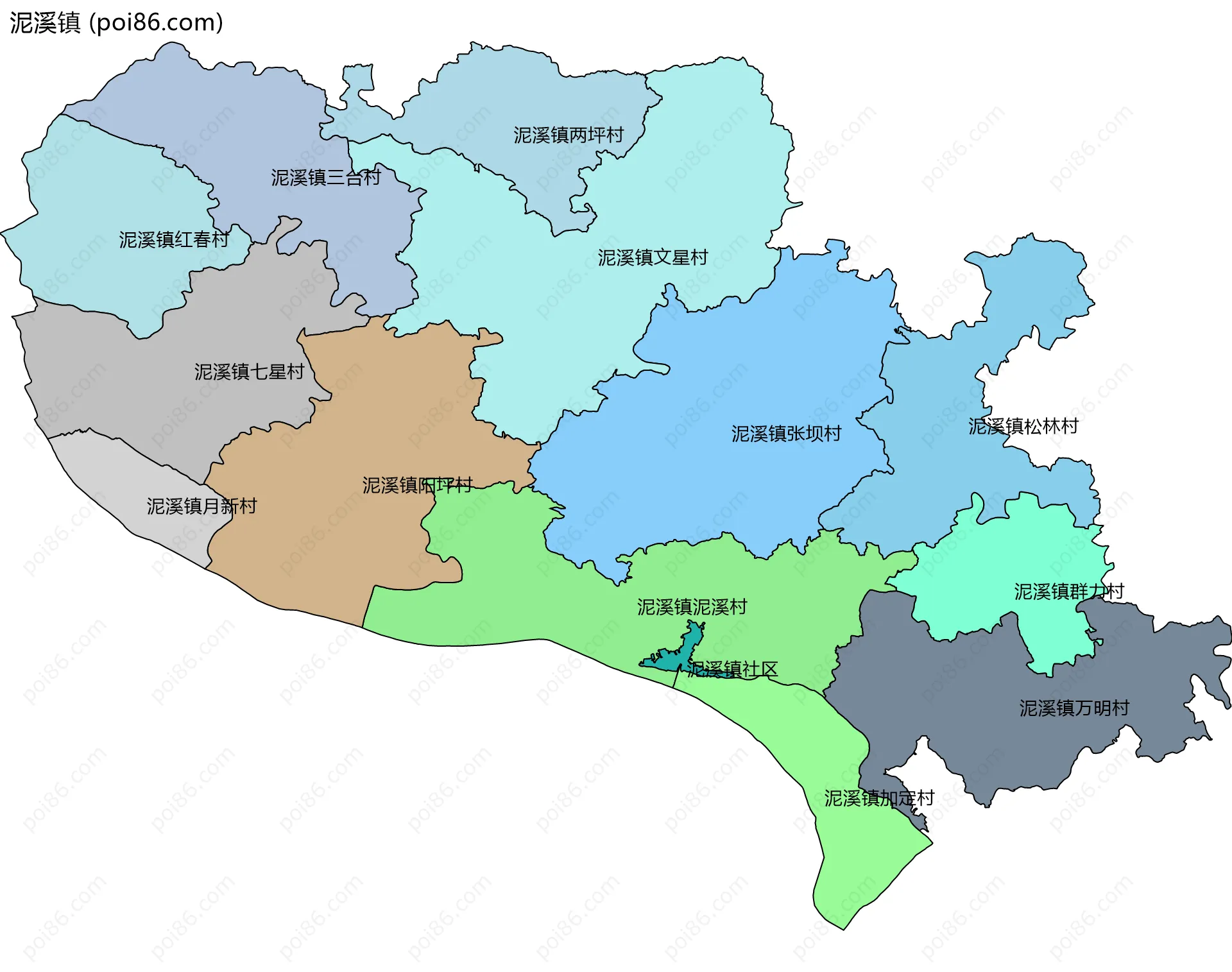 泥溪镇边界地图(五级行政区划)