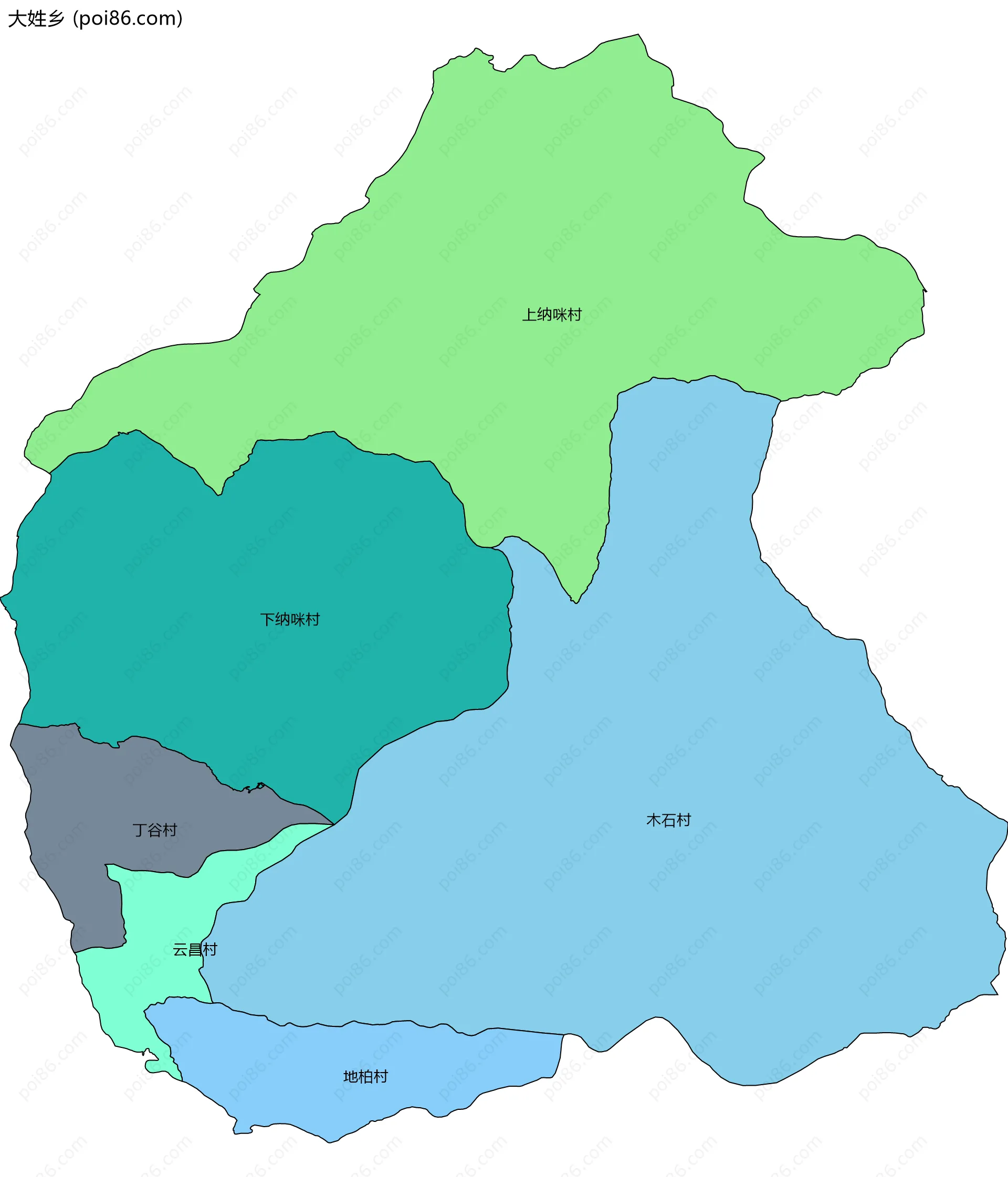 大姓乡边界地图(五级行政区划)