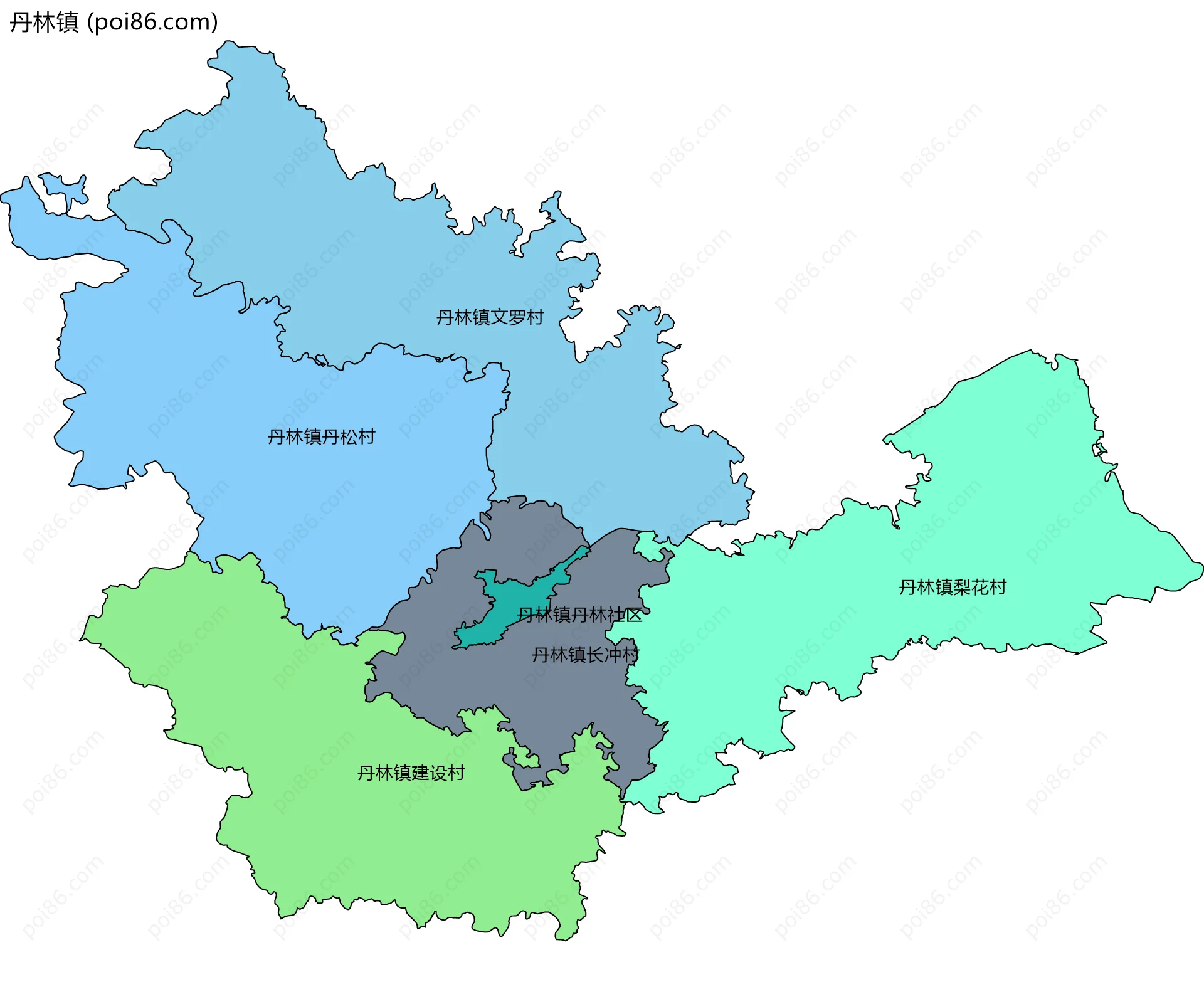 丹林镇边界地图(五级行政区划)