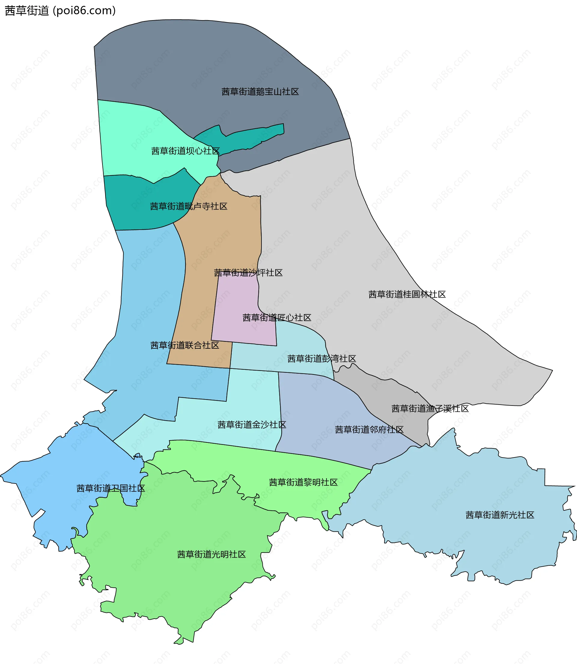 茜草街道边界地图(五级行政区划)