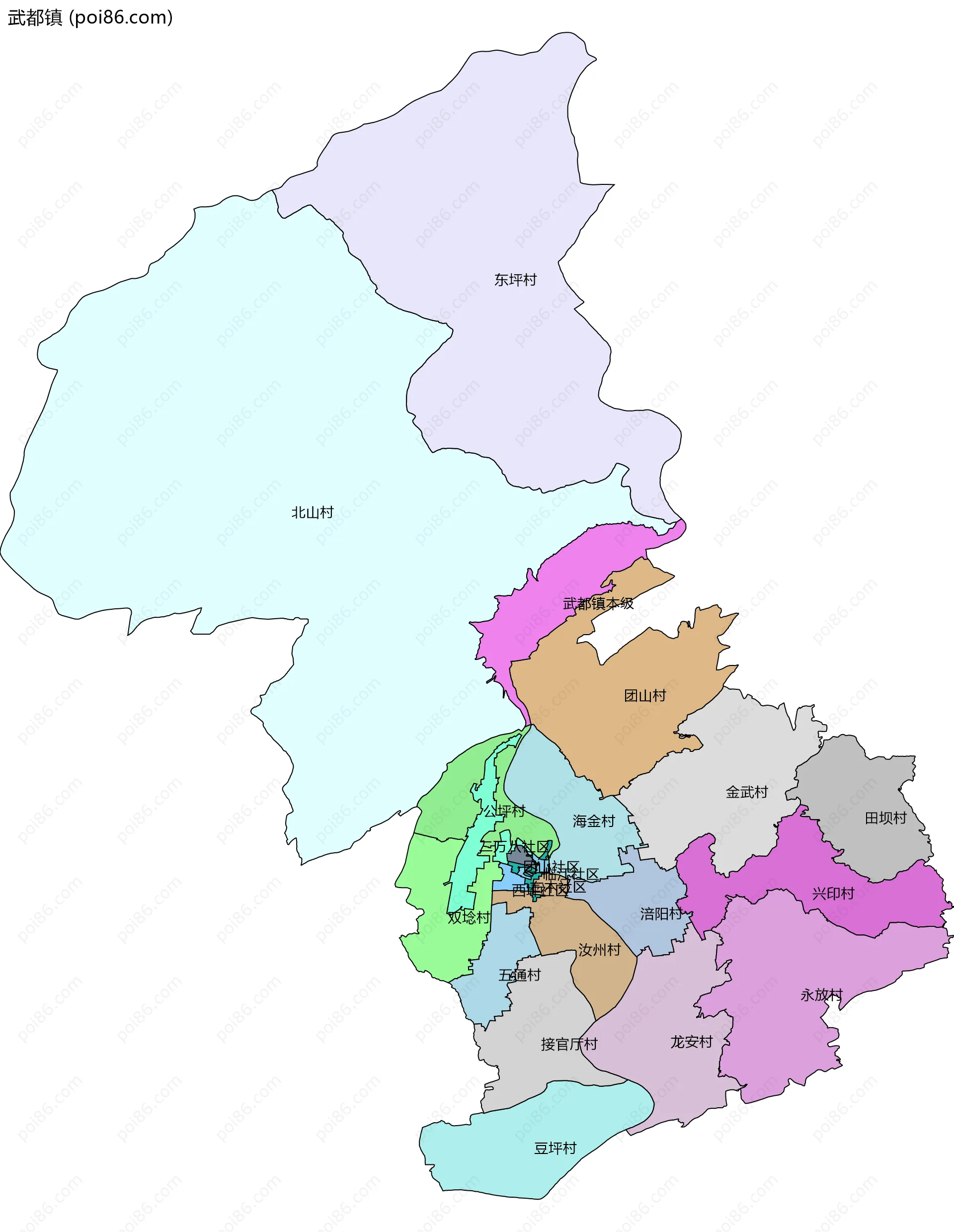 武都镇边界地图(五级行政区划)