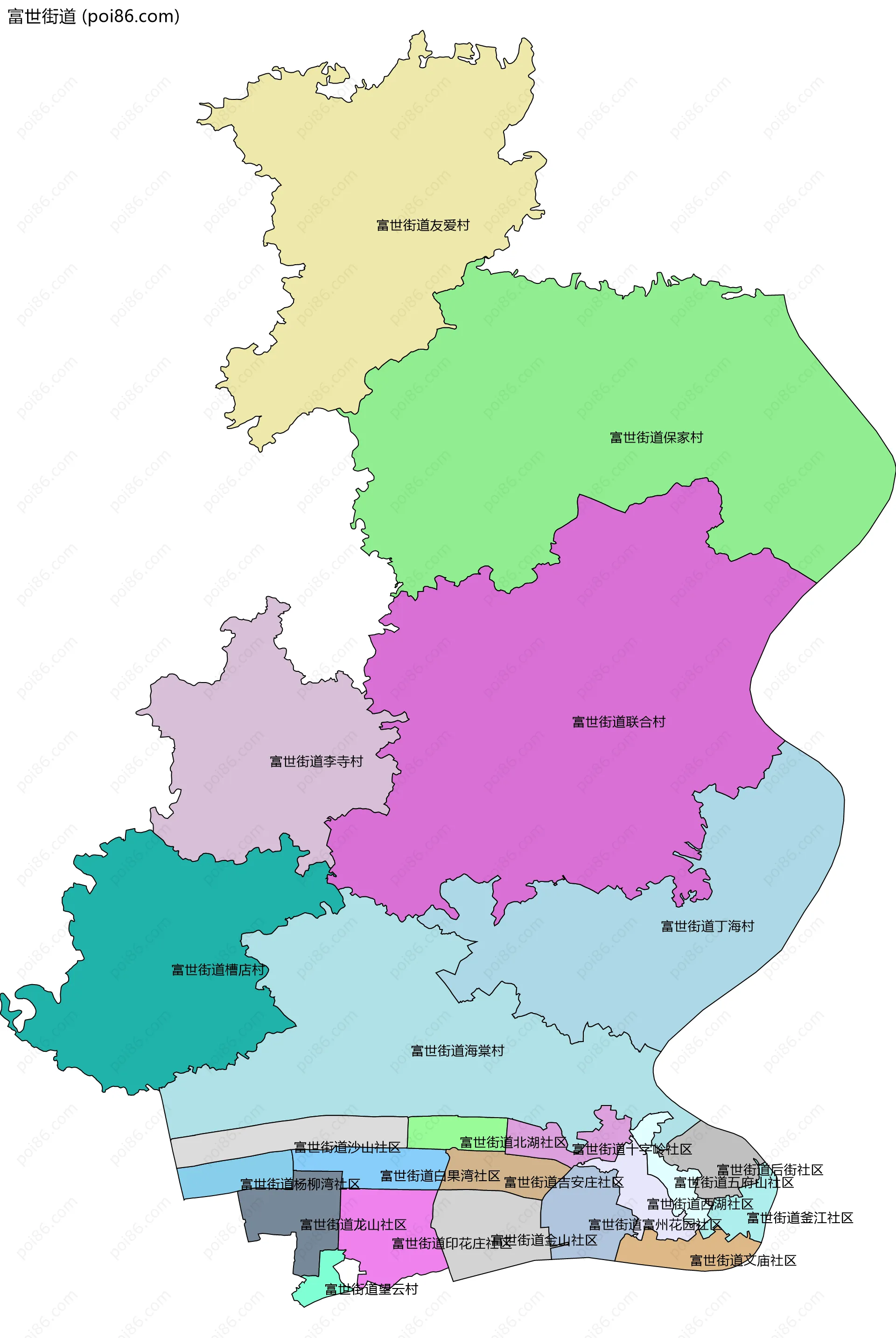 富世街道边界地图(五级行政区划)