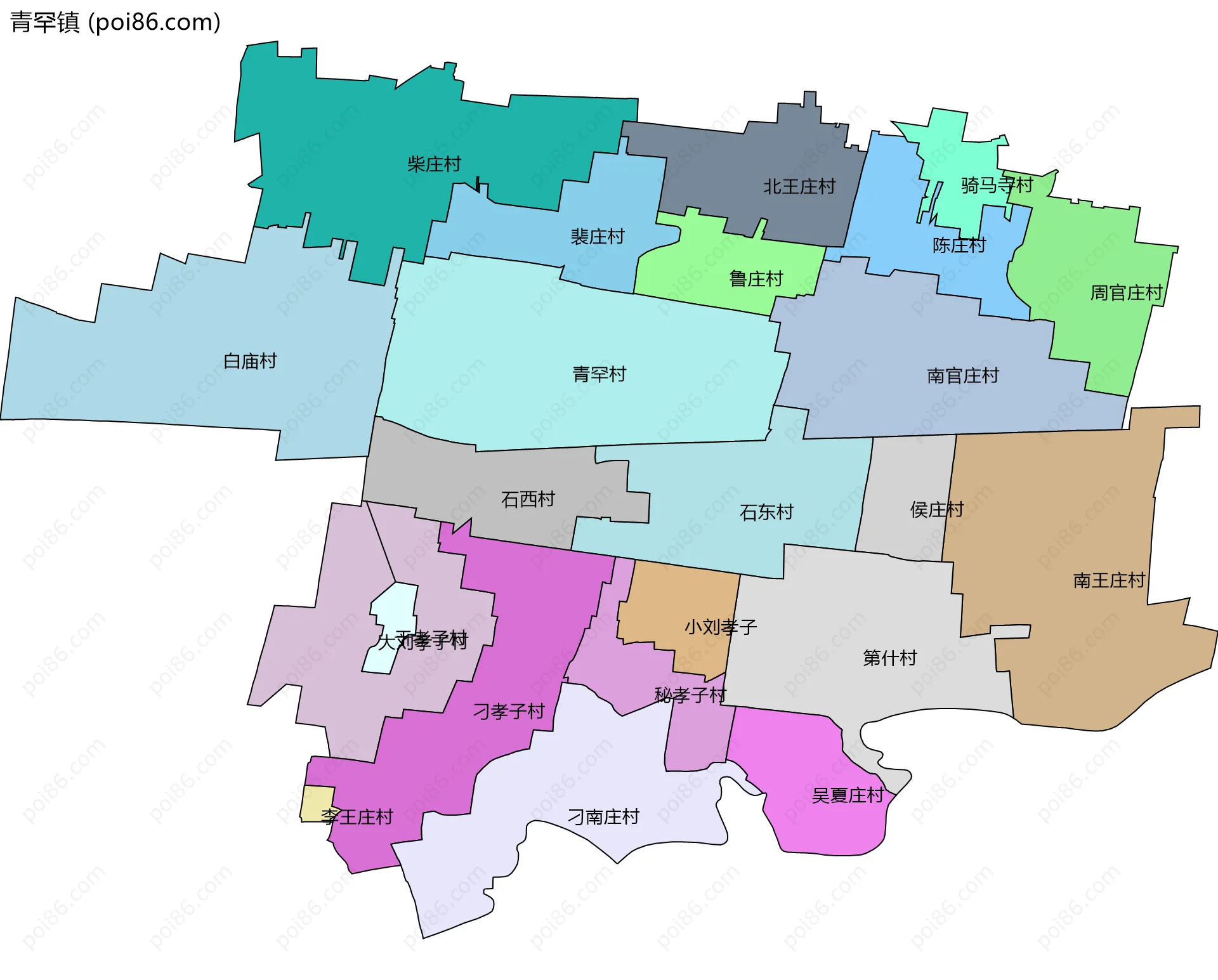 青罕镇边界地图(五级行政区划)