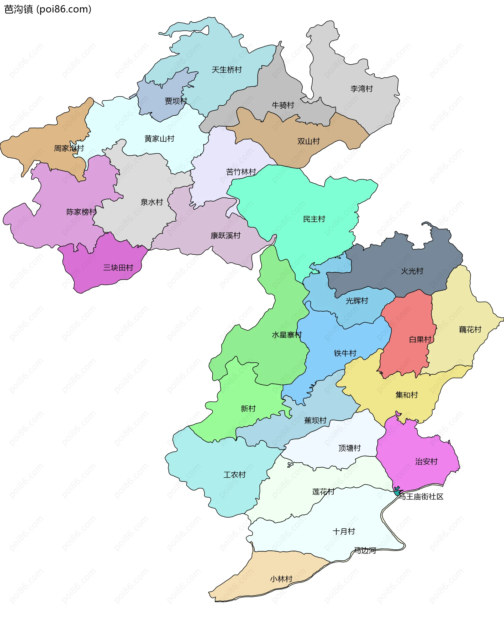 芭沟镇边界地图(五级行政区划)