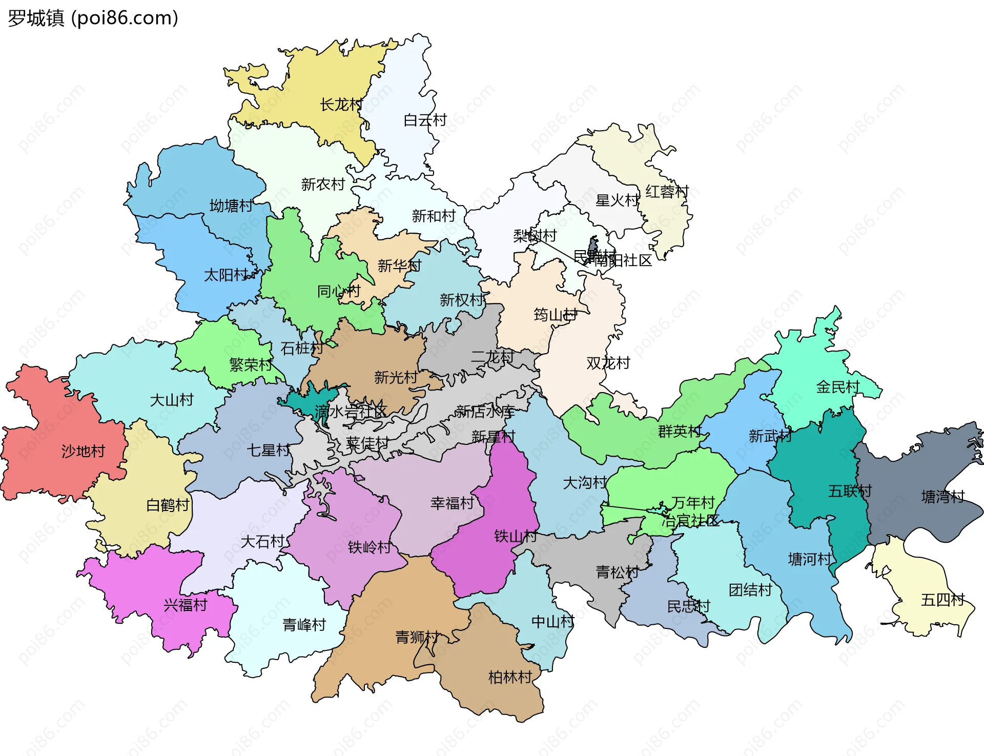 罗城镇边界地图(五级行政区划)