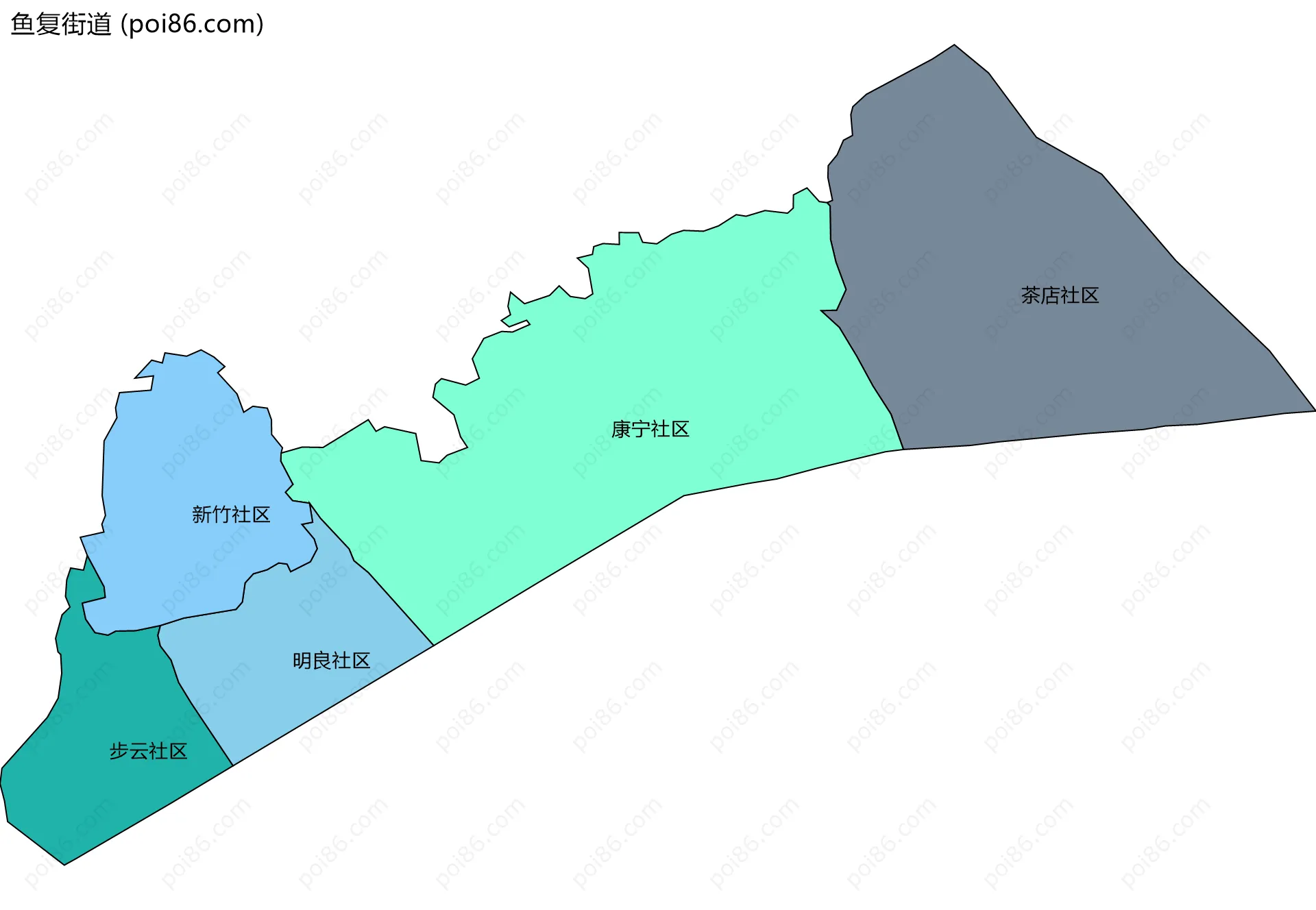 鱼复街道边界地图(五级行政区划)