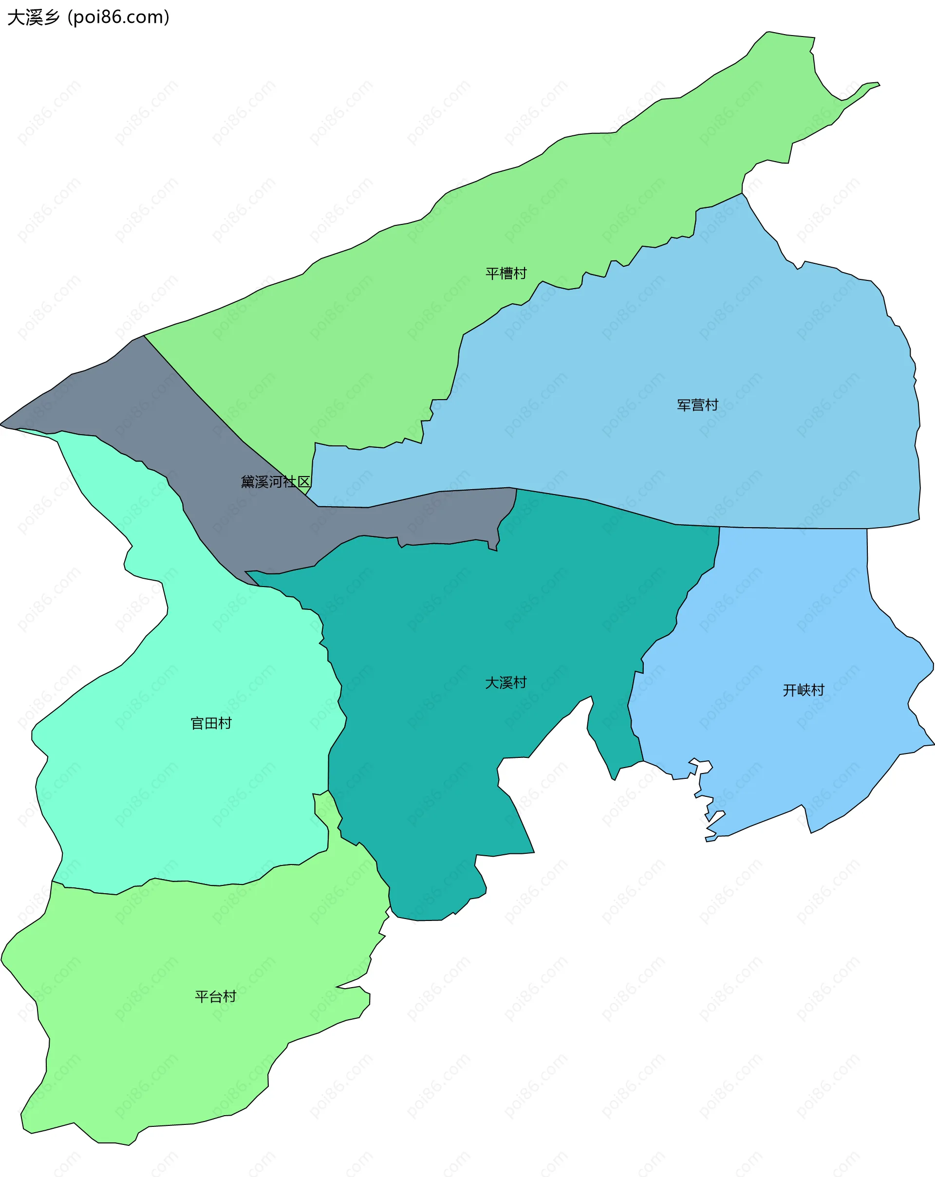 大溪乡边界地图(五级行政区划)